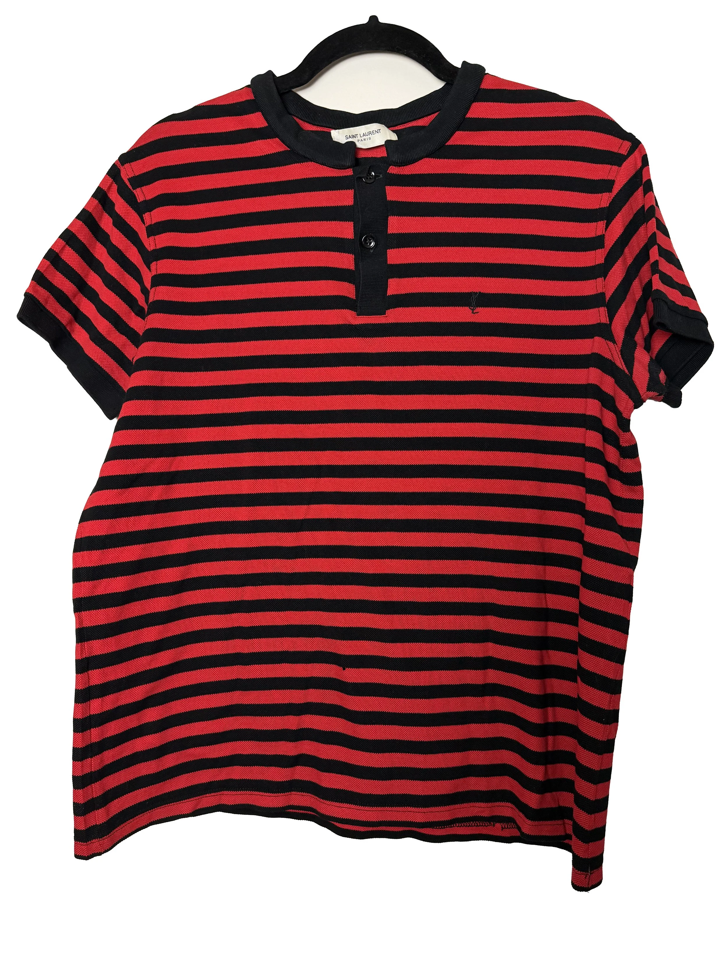Saint Laurent Paris Red and Black Striped Polo Shirt with a Small YSL Logo