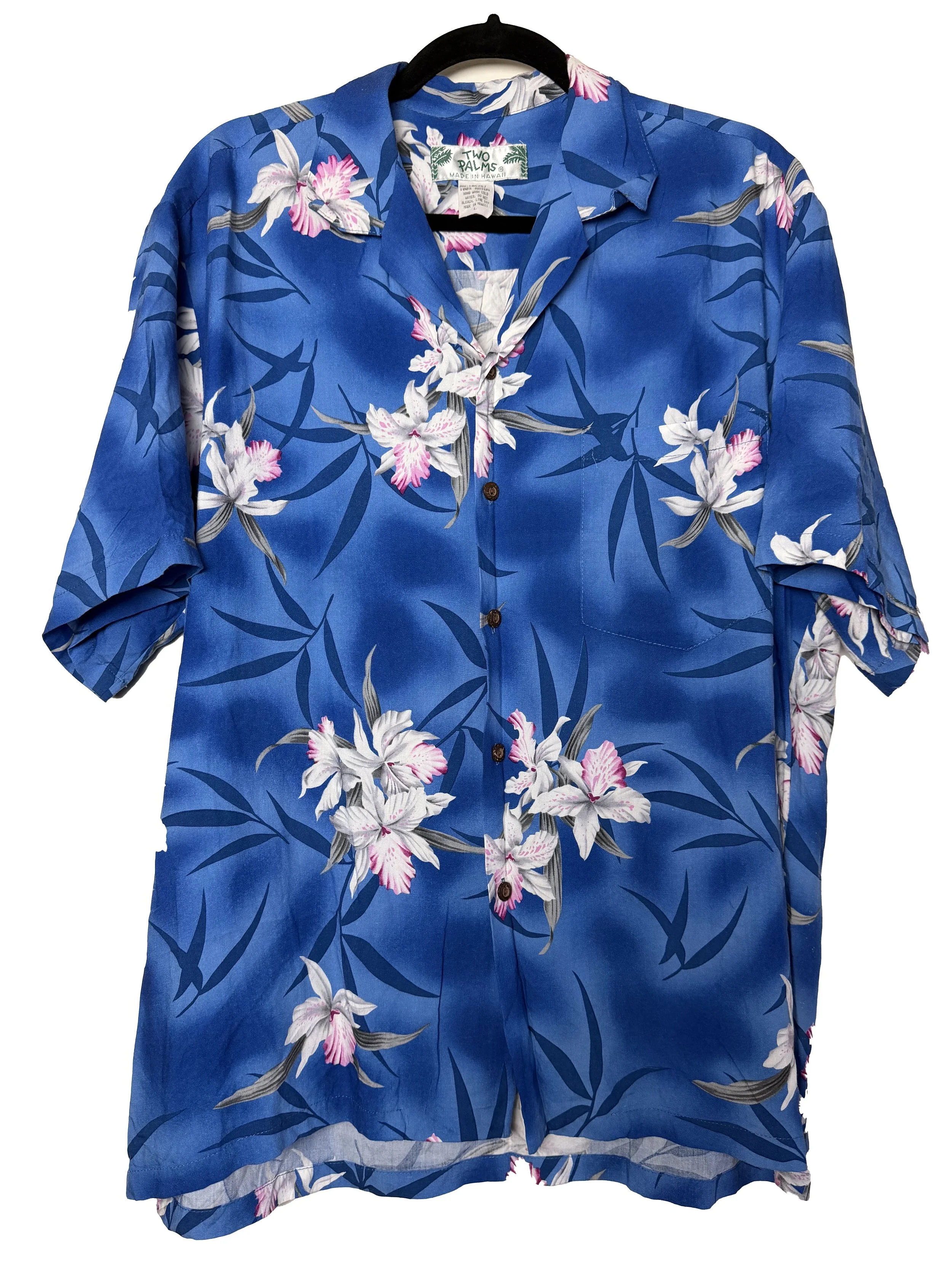 Vintage Two Palms Men's Midnight Orchid Blue Rayon Hawaiian Shirt