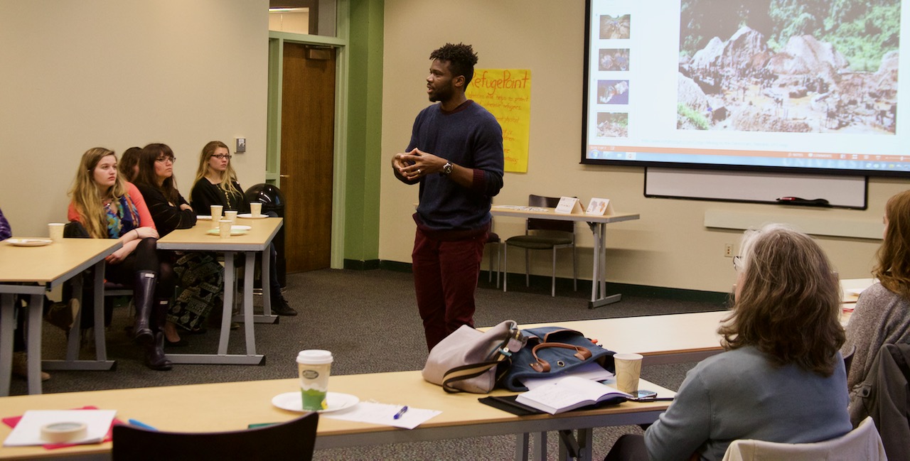 Deo leading a workshop at Clark University