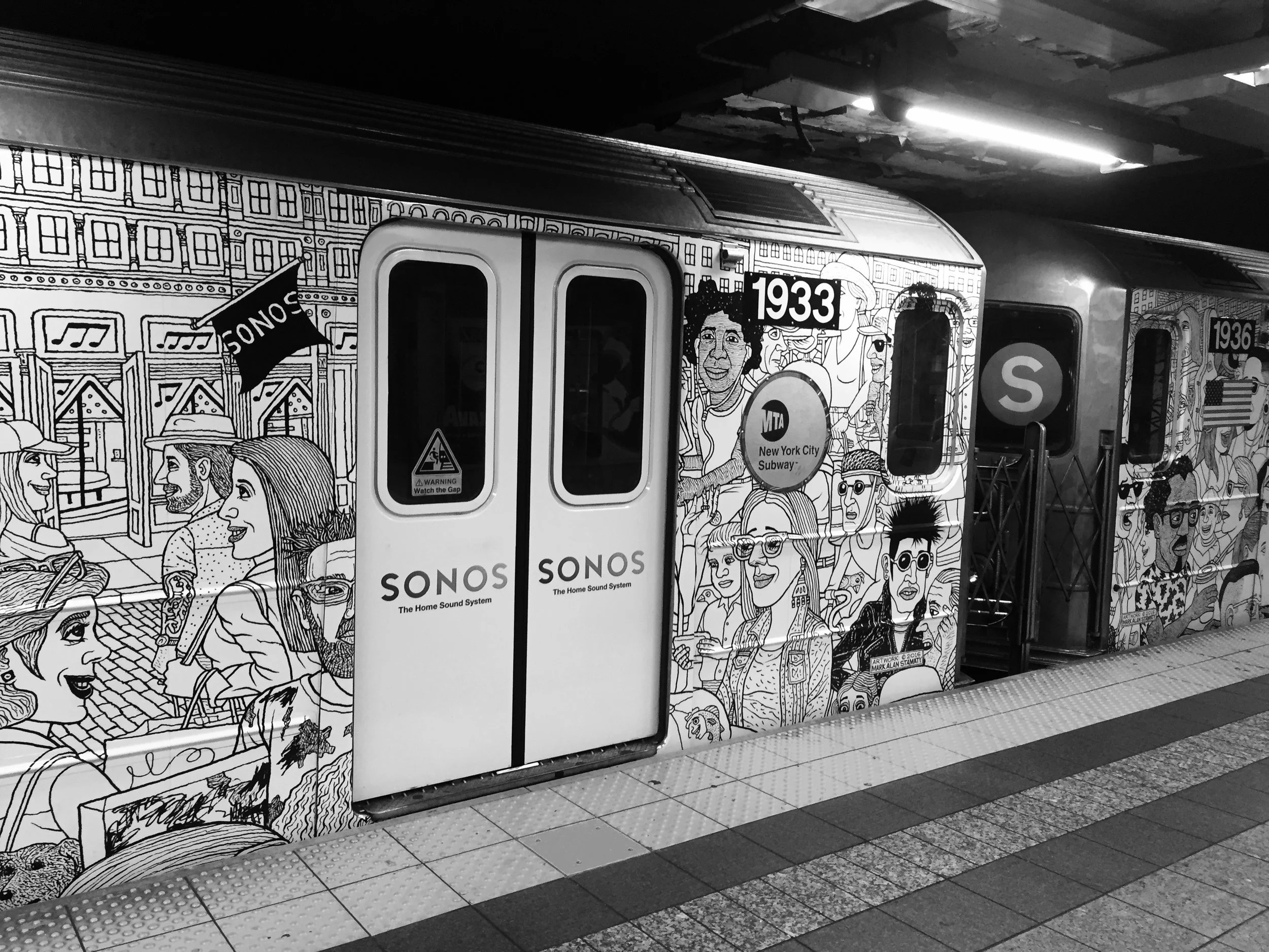 Mark's recent work on the NYC subway (above) and a still of Joe Strummer as "Elvis" Johnny in Mystery Train (below)