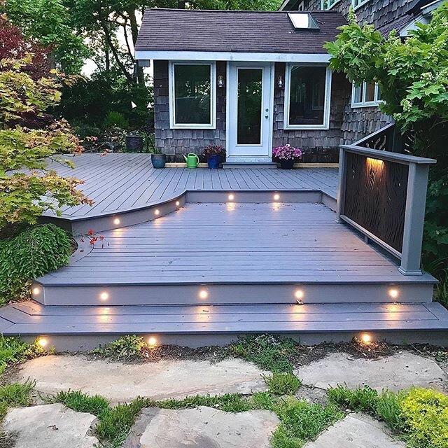 We are almost finished, with all the details on this beautiful deck #azekdecking #outdeco  #kichlerlighting