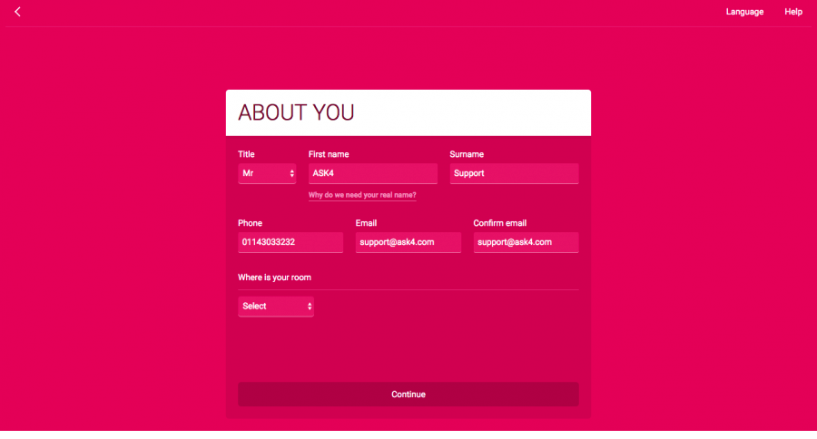 Page that collects users' personal information.