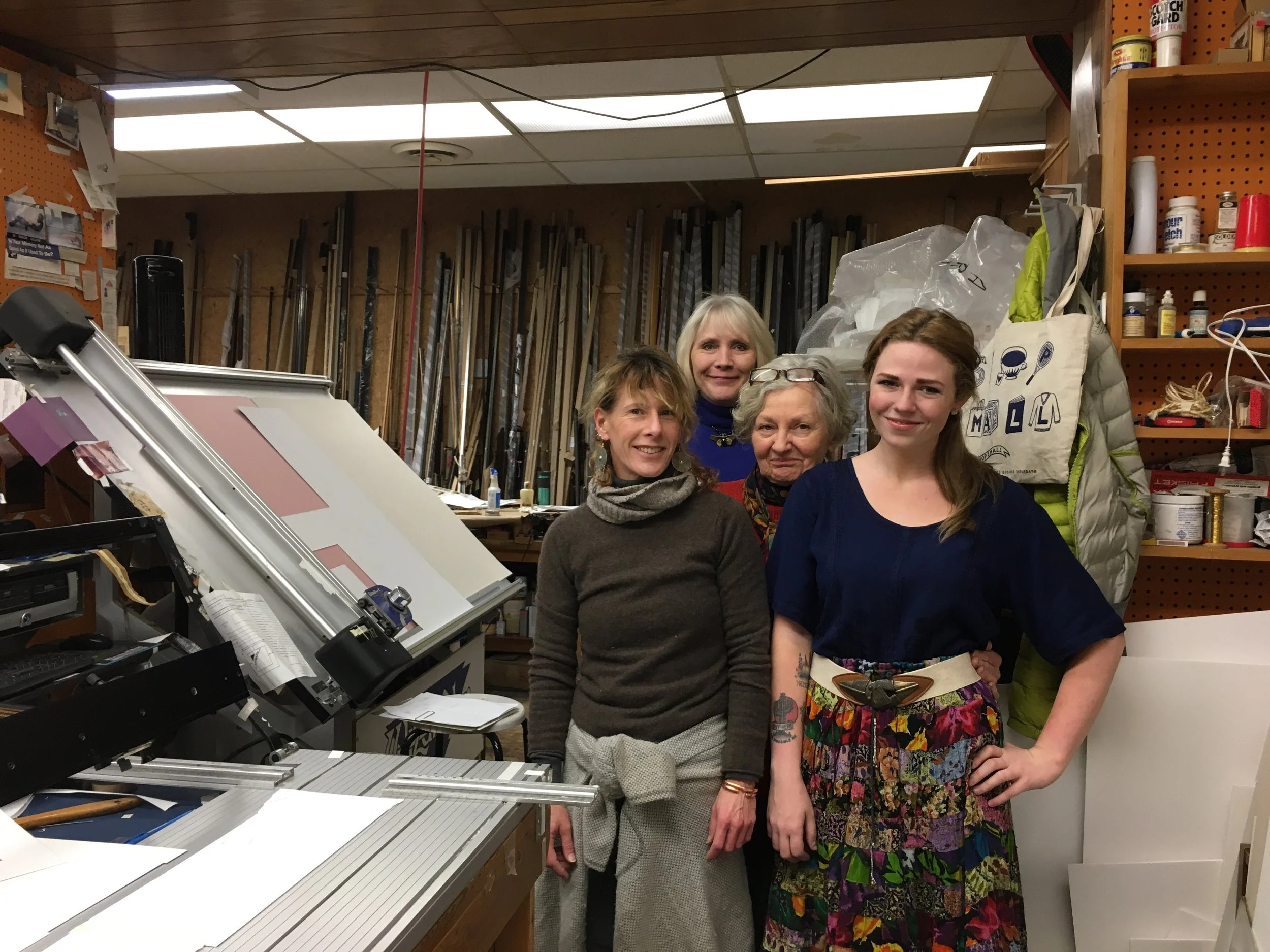 Staff members of Artware: (left front) Erin Hill, (right front) Regan Baudelaire, (middle) Betsy Westad Cunningham , (back) Susan Blass