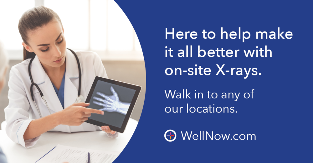 On-site X-rays • Take the guesswork out of your condition with WellNow Urgent Care and their on-site X-ray services - with no appointment ever needed. Walk in or check in online today. • Walk in or check in online to your nearest WellNow Urgent Care facility for on-site X-rays and take the guesswork out of your condition.