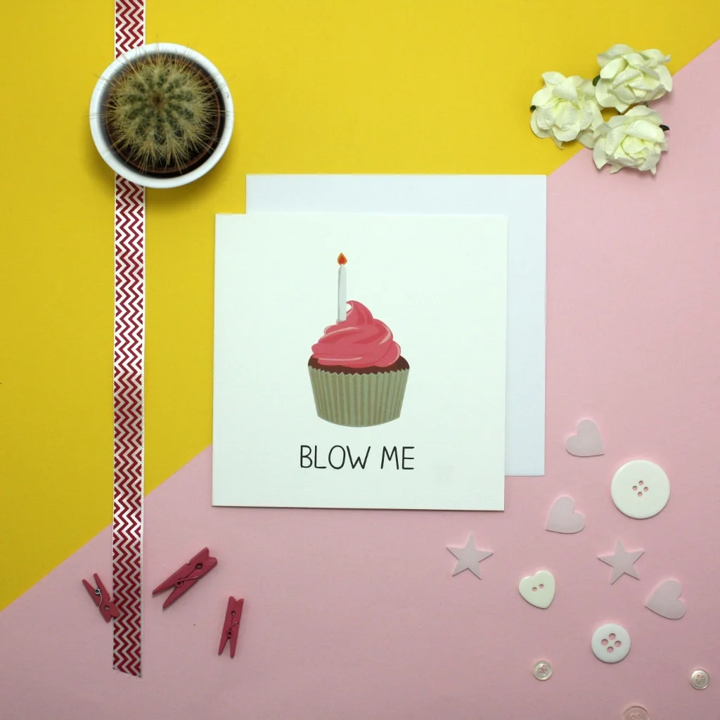 Laura Rose laura was previously an intern at jollysmith back in 2012. when put on a project during her internship she was asked to produce a selection of cards and designed to great cards including the 'blow me' card above. 