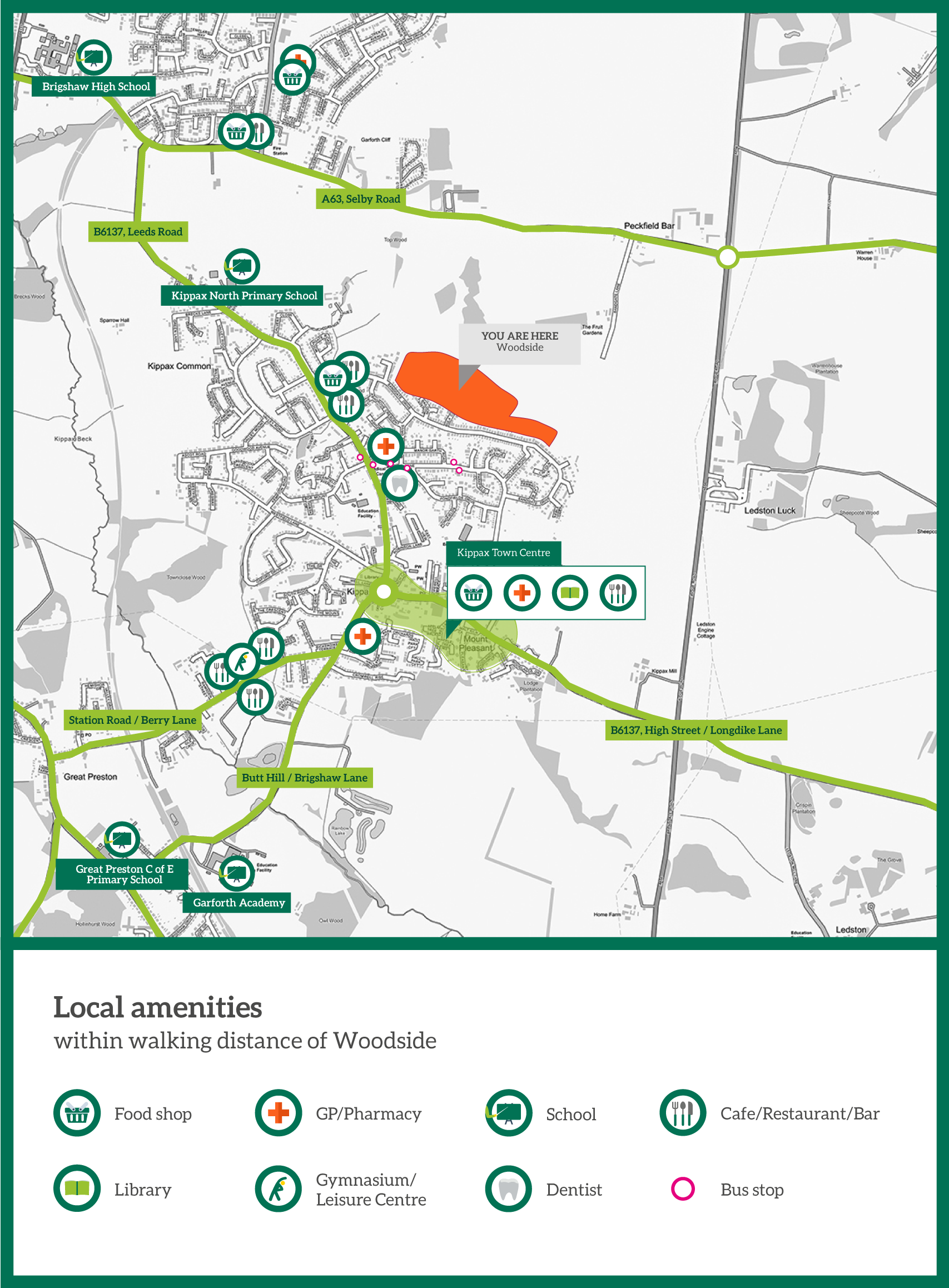 map of amenities within walking distance of woodside