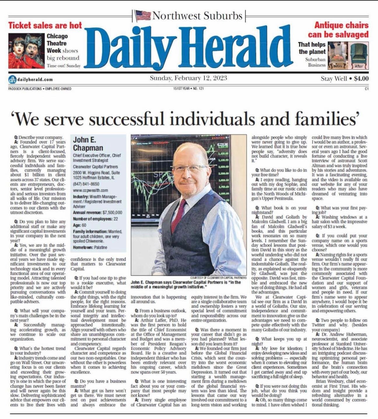 This week our founder and CEO, John Chapman, was again featured in the Daily Herald.  To read this interesting interview, please click news link in bio.