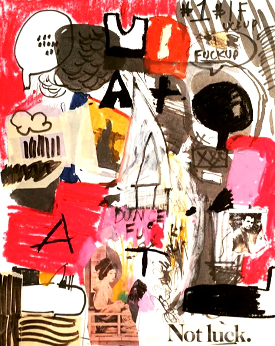 Not Luck - oil stick / ink / magazine collage on paper