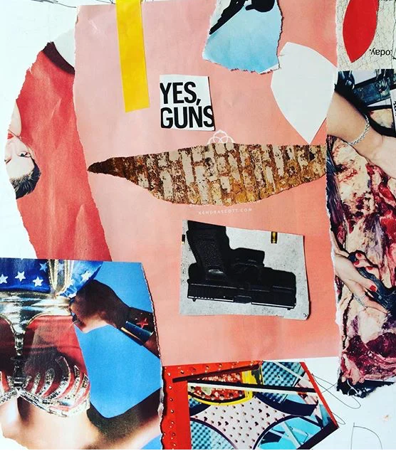 Yes Guns - magazine collage and electrical tape on paper