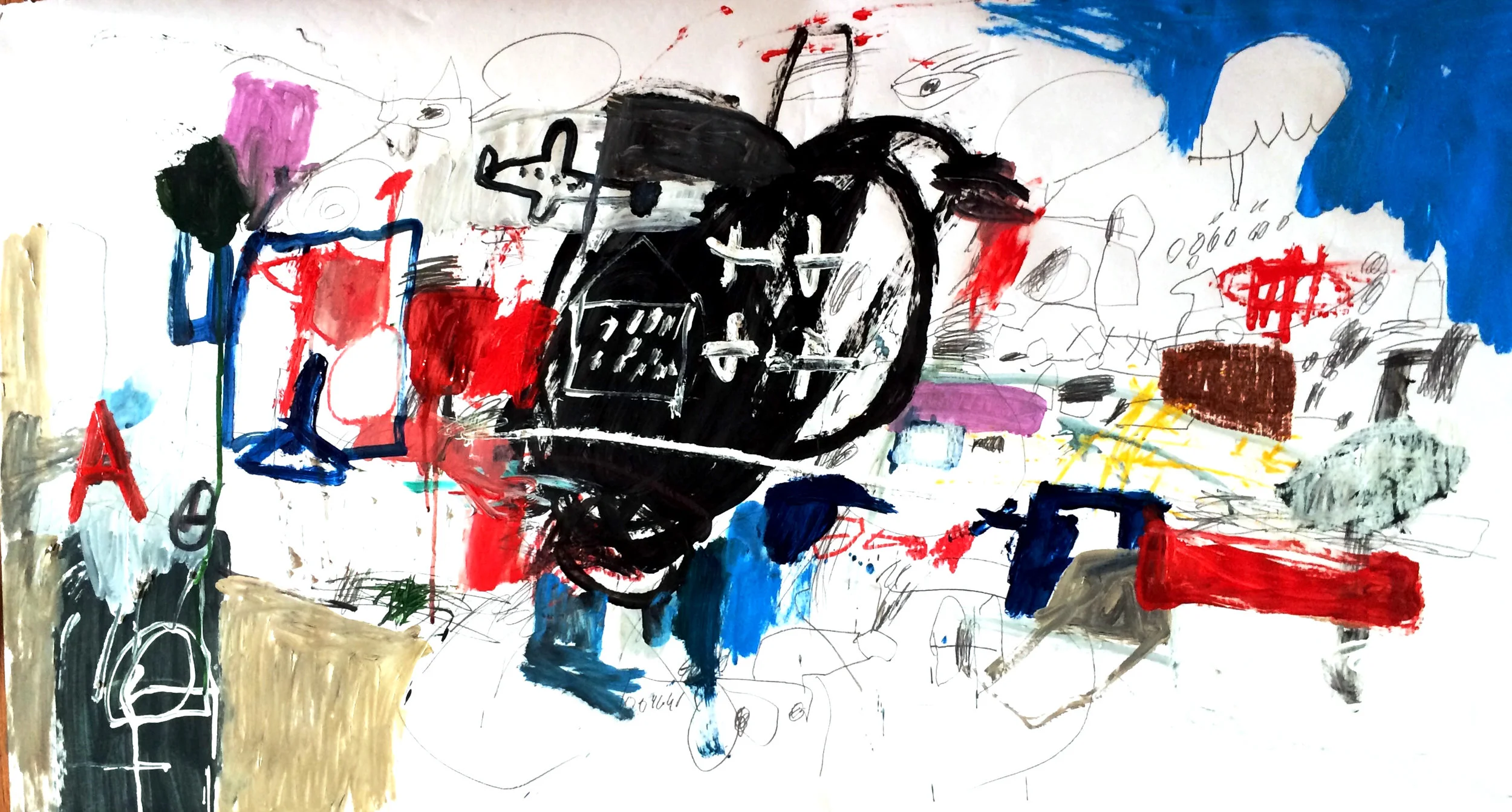 flying to airplane mountain - acrylic and pencil on paper