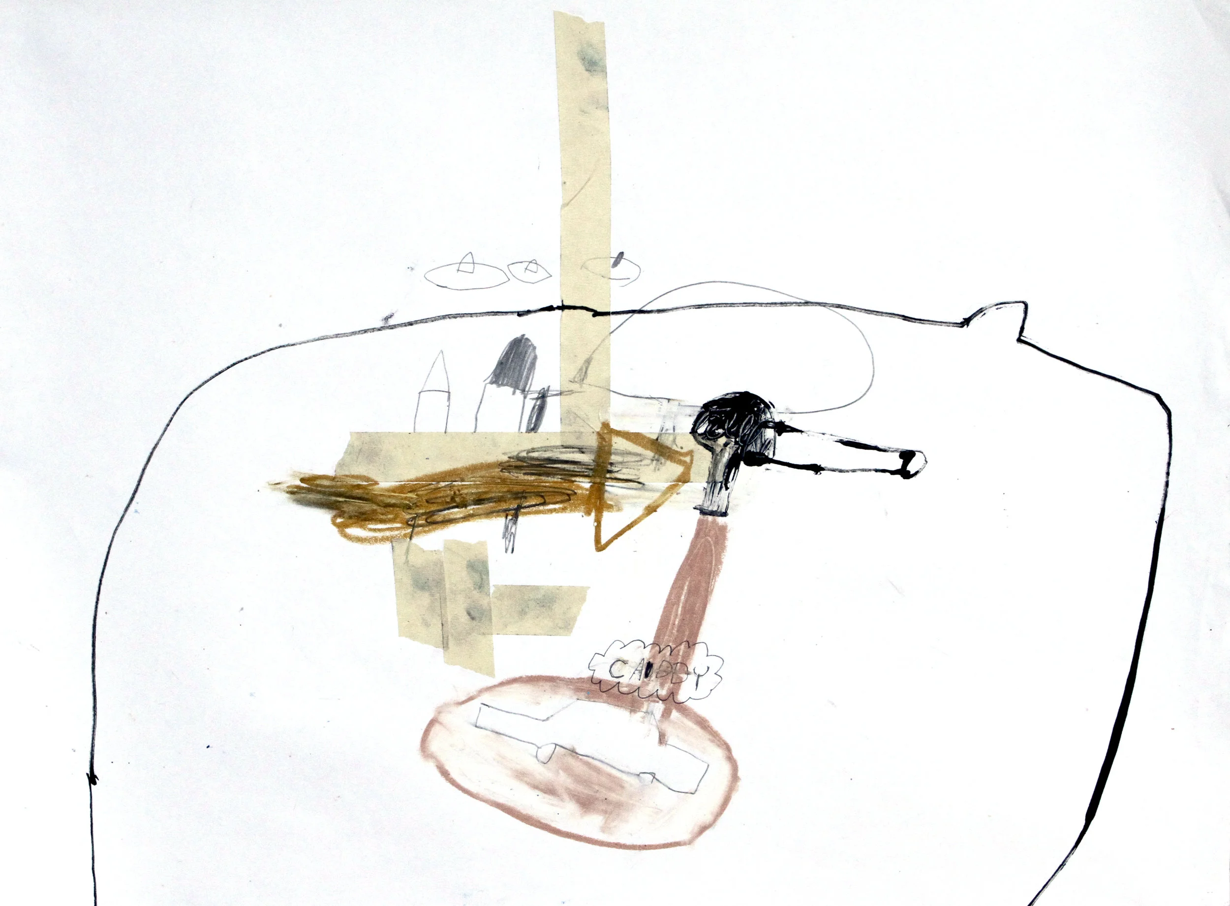 caddy - ink / oil stick / pencil / masking tape on paper