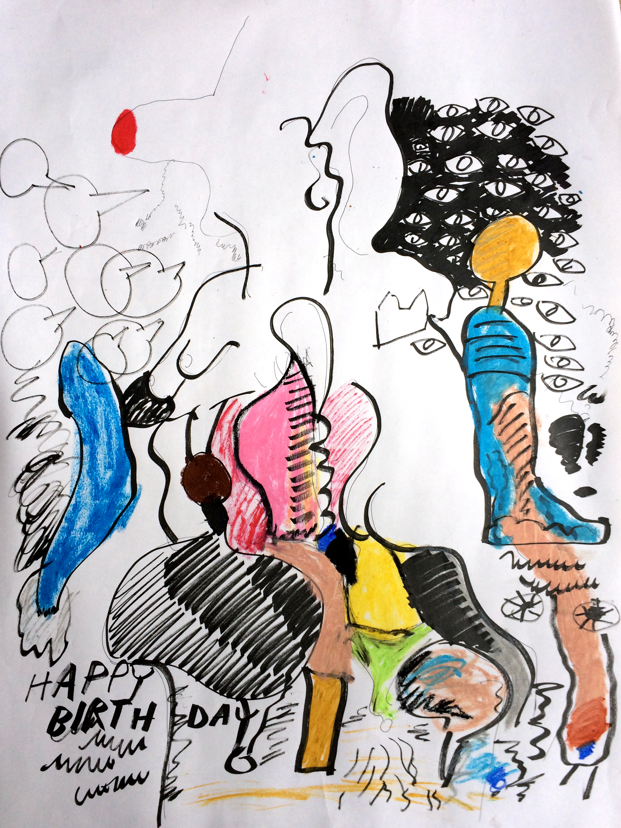 blip boom - ink and oil stick on paper