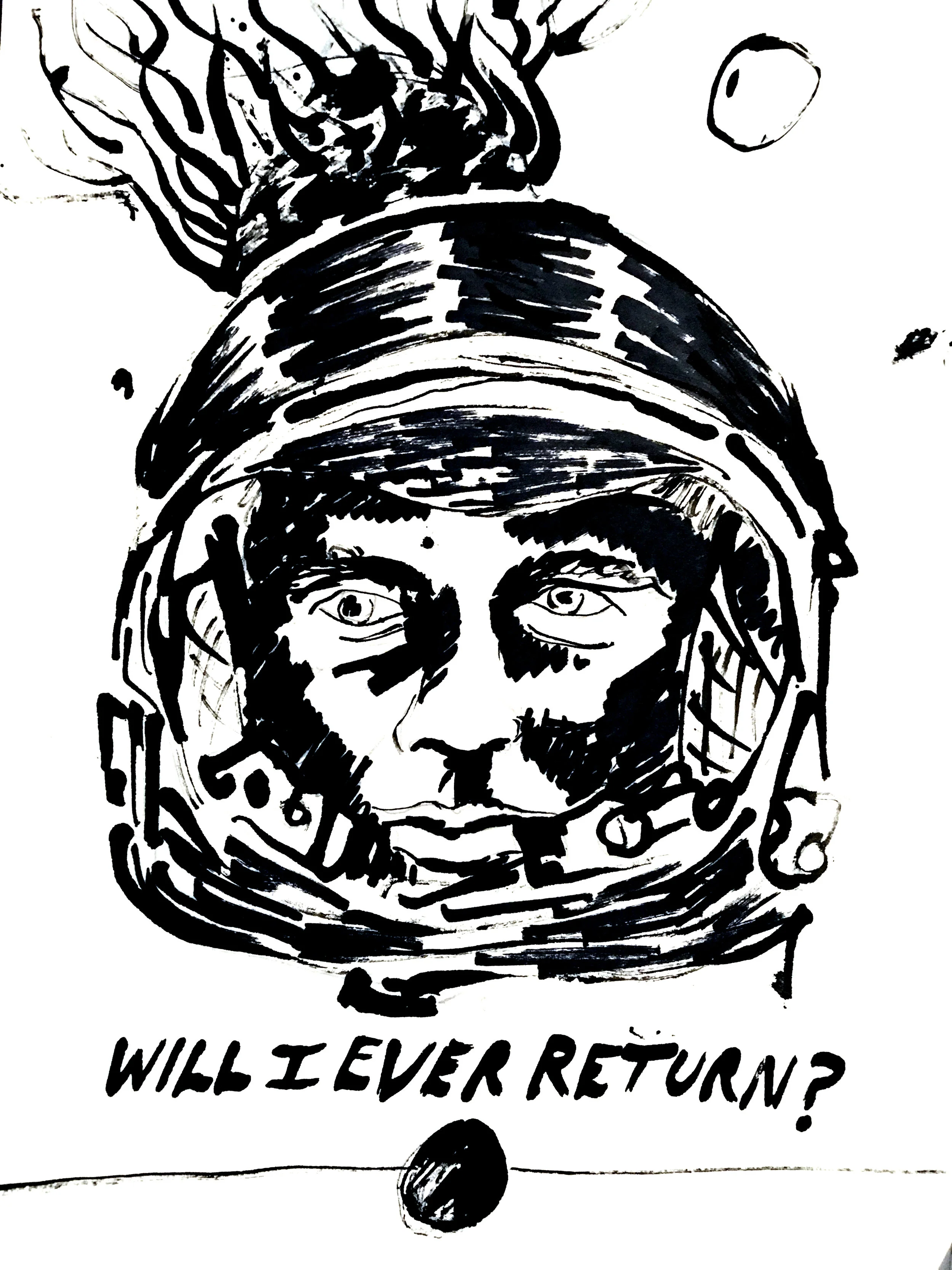 the space traveler - ink on paper