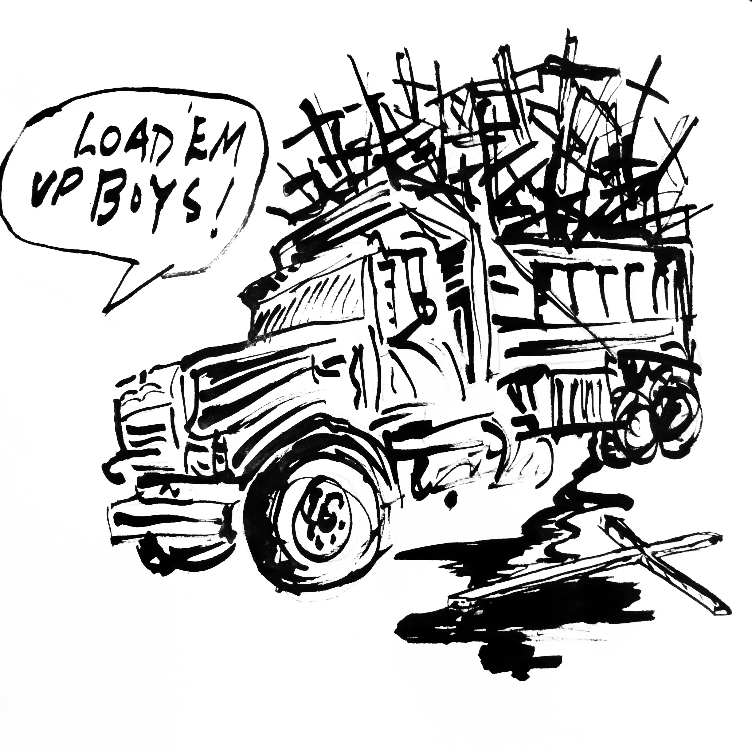 dumptruck of crosses - ink on paper