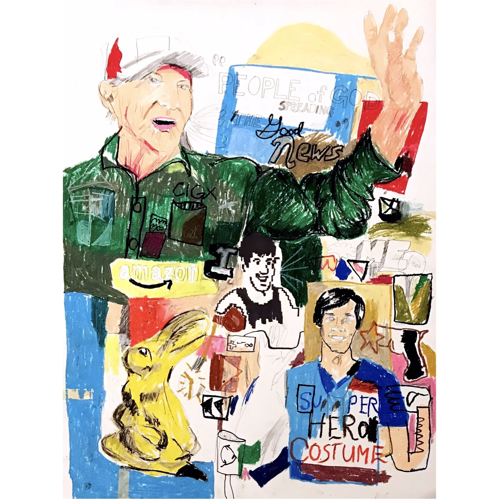 people of god sprwading the good news - oilstick/pencil/ink/tape on paper