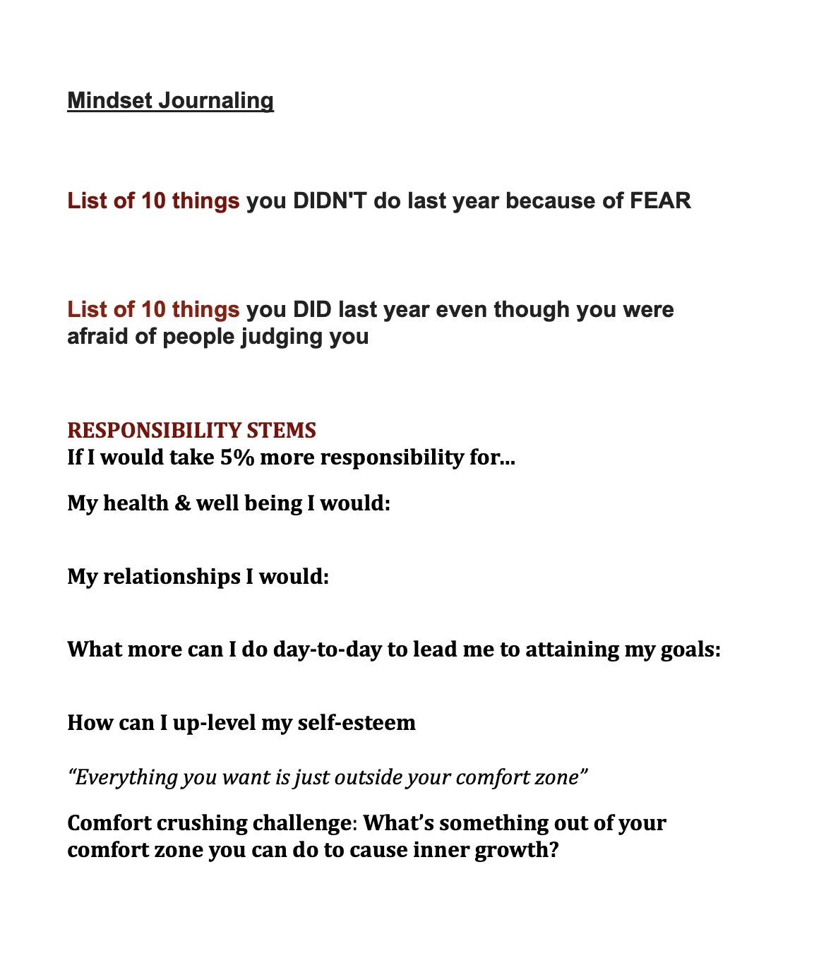 Mindset & Growth Journal Q's