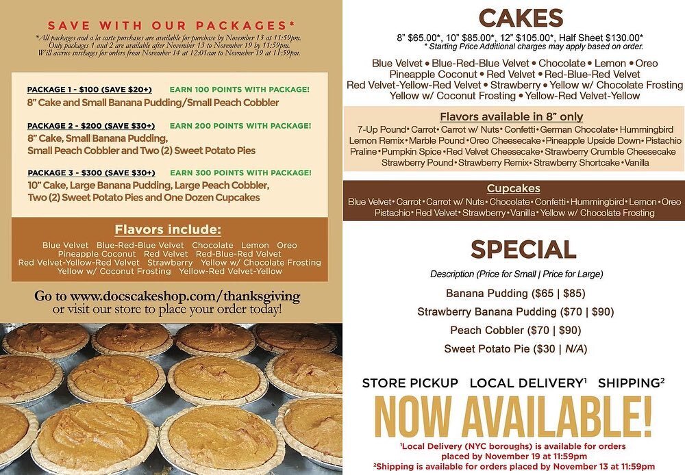 🍁🥧 THINGS ARE HEATING UP IN THE KITCHEN AT DOCS 
1 MORE DAY UNTIL EARLY BIRD PACKAGES GO UP ON CHARGES 
DID YOU PLACE YOUR ORDER YET ? IF NOT COME IN STORE OR GO ONLINE &amp; WE WILL WALK YOU THROUGH THE PROCESS 
.
.
.

.
.
.

 #thanksgiving #famil