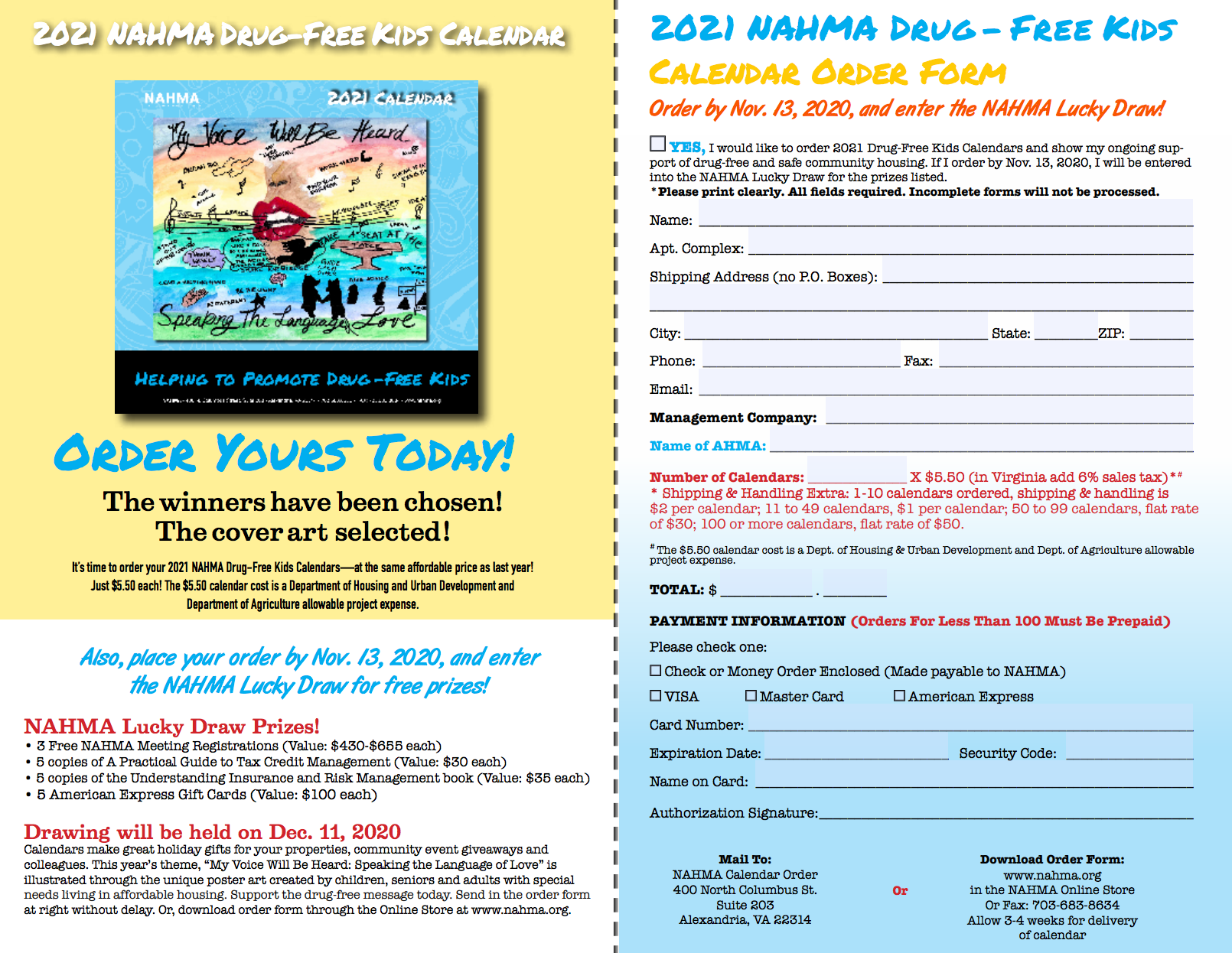 Order Your 2021 NAHMA Drug-Free Calendars Today