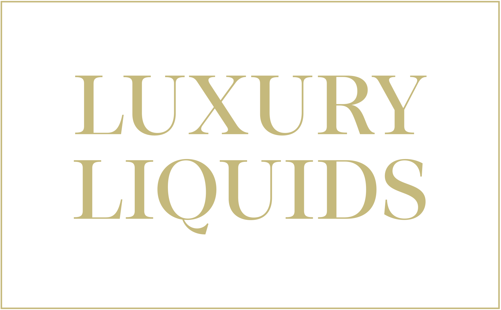 Text on a black background that reads 'LUXURY LIQUIDS' in large, beige-colored font.