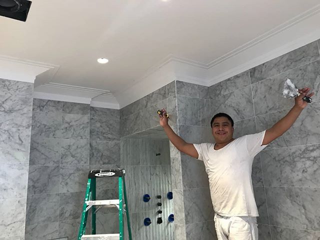 We got ourselves a very happy painter. Mega master bathroom in the works. 
#Beautiful #perfect #architecture #interior #design #interiordesign #designers #detail #custom #work #done #Amazing #plaster #plastermolding #crown #moulding #diningroom #livi