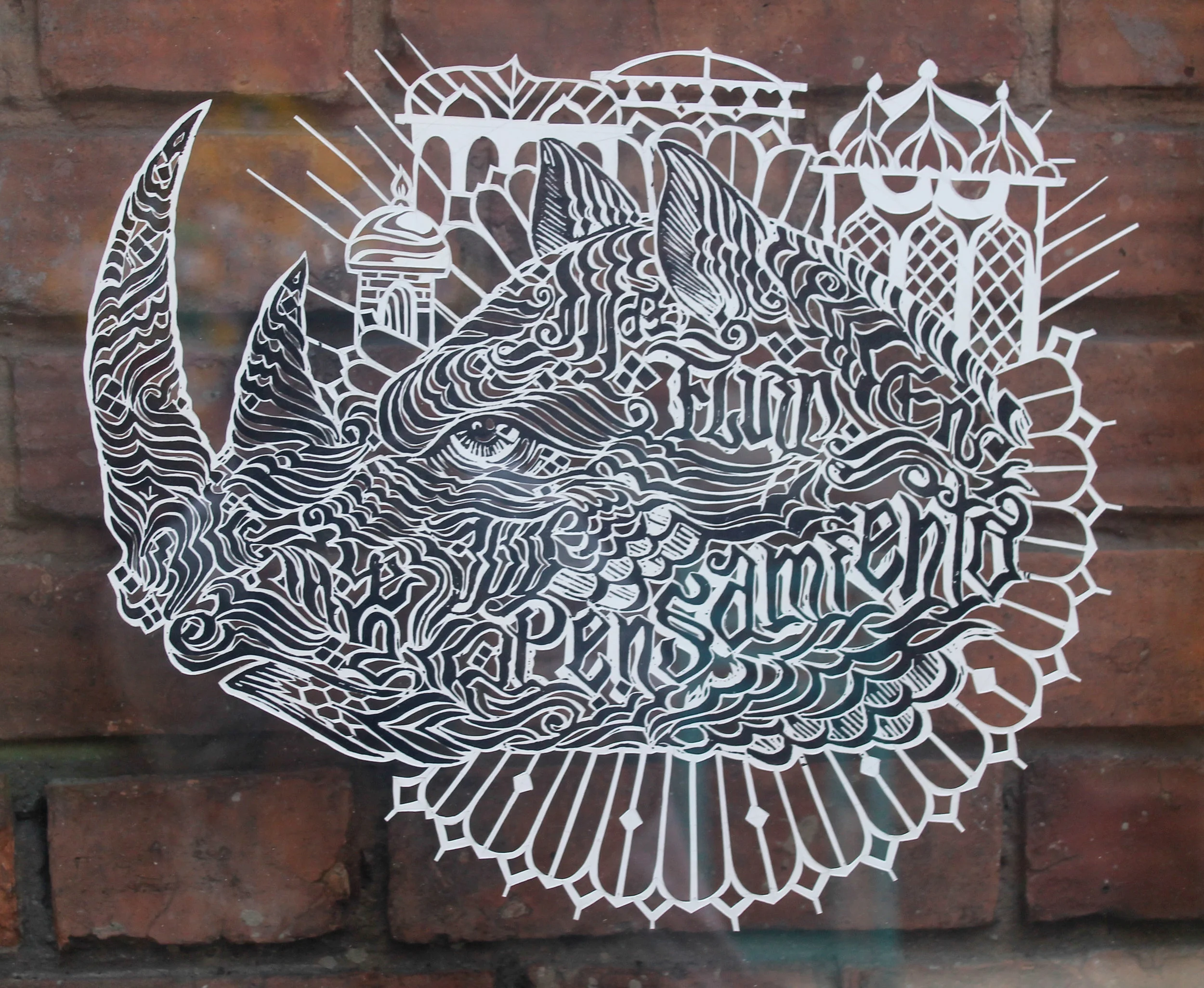 Rino Templo del pensamiento (2019) - 50 x 50 cm - Grabado en linóleo y corte a mano sobre papel / Drawing and hand cut on paper