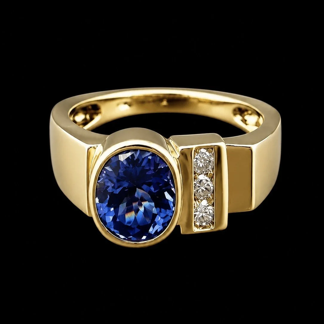 14K YELLOW TANZANITE DIAMOND RING - SIZE 8
