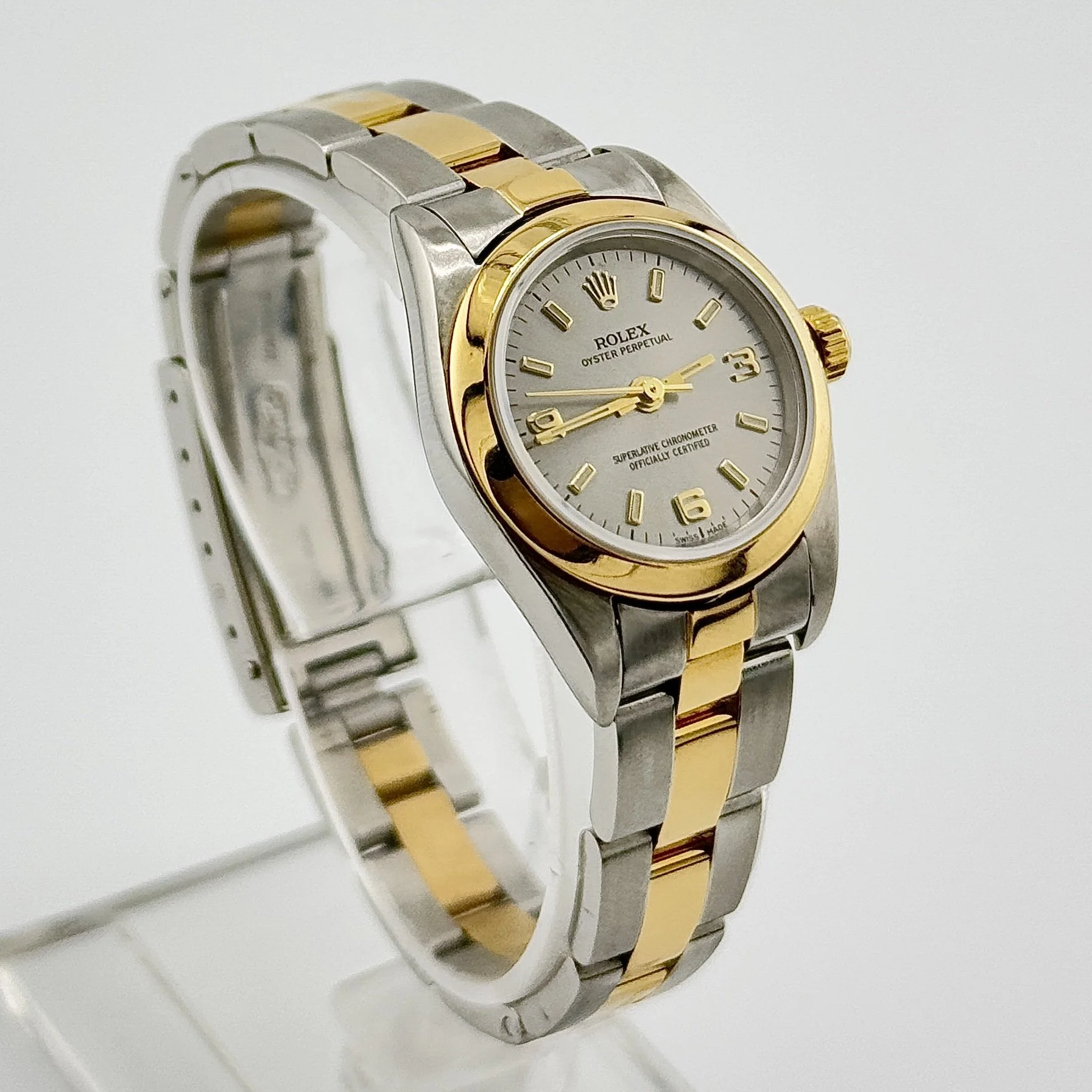 LADIES ROLEX OYSTER PERPETUAL 76183 STEEL & GOLD SILVER DIAL AUTO 24MM 2000