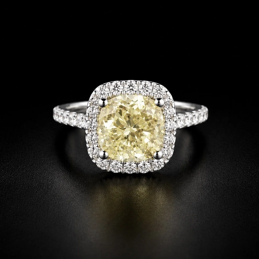 G.I.A  Certified 2.01 Carat Fancy Yellow Halo  Diamond Engagement Ring