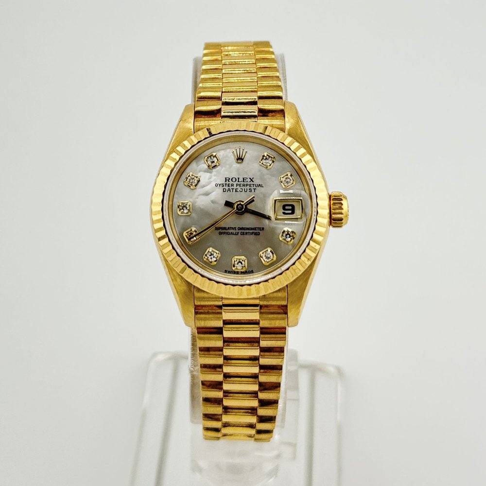 LADIES ROLEX PRESIDENT DATEJUST 69178 18K YG MOP DIAMOND DIAL 26MM
