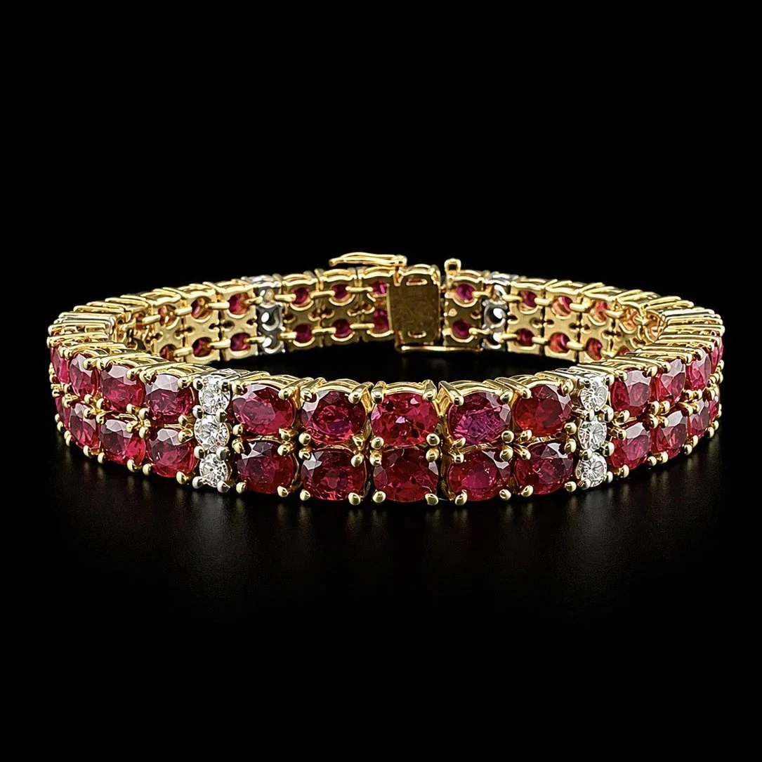 Stunning Multiple Row Ruby and Diamond Tennis Bracelet