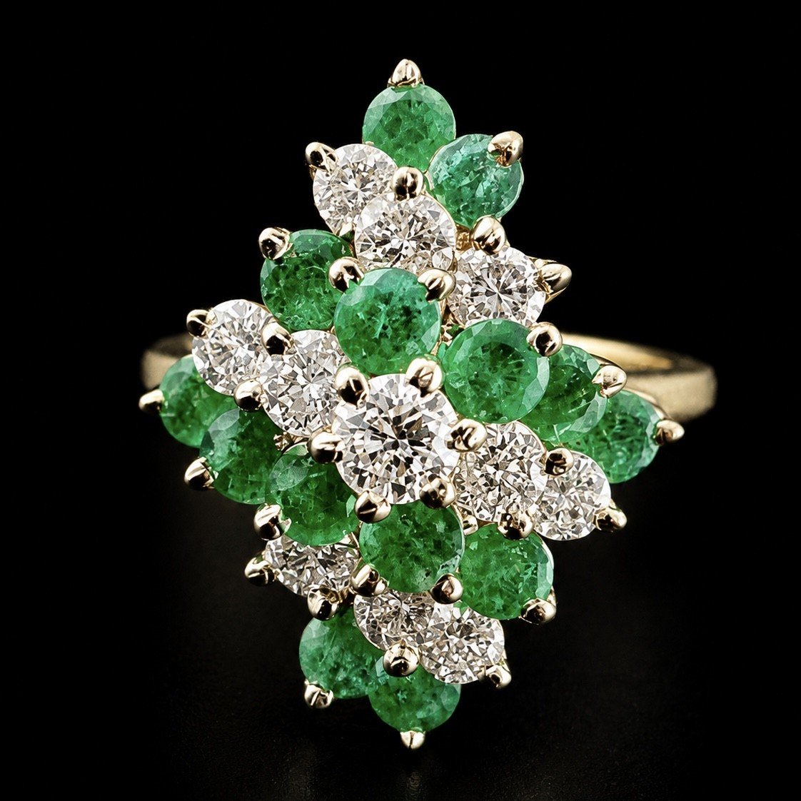 Vintage Emerald and Diamond Cluster Cocktail Ring