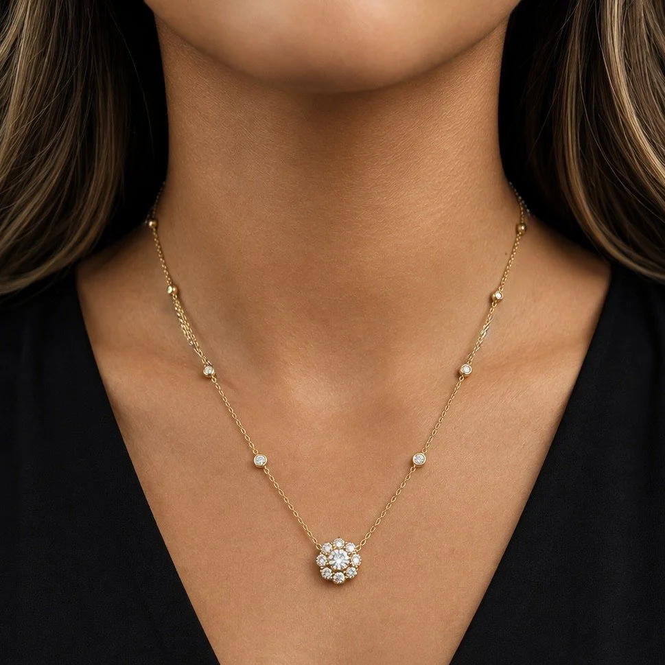 Diamond by the Yard Flower Pendant Station Necklace