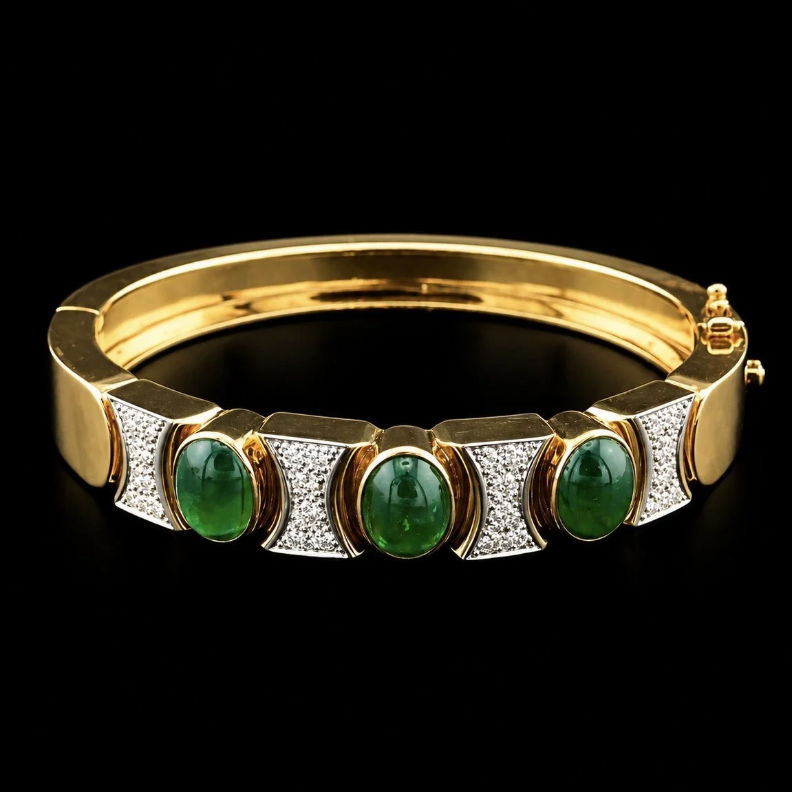 Cabochon Emerald and Diamond Bangle Bracelet