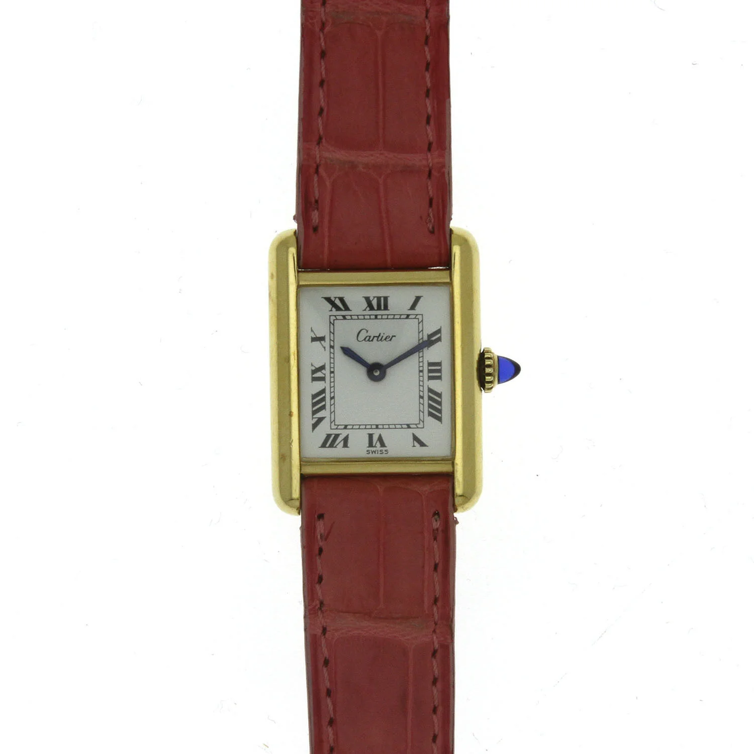 Ladies Gold GP Vermeil Tank Must De Cartier Pink Leather Strap Manual Wind 20mm