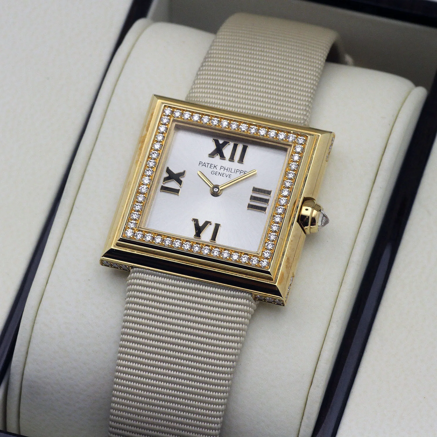 PATEK PHILIPPE GONDOLO 18K FACTORY DIAMONDS SILVER DIAL LADIES WATCH 4869J