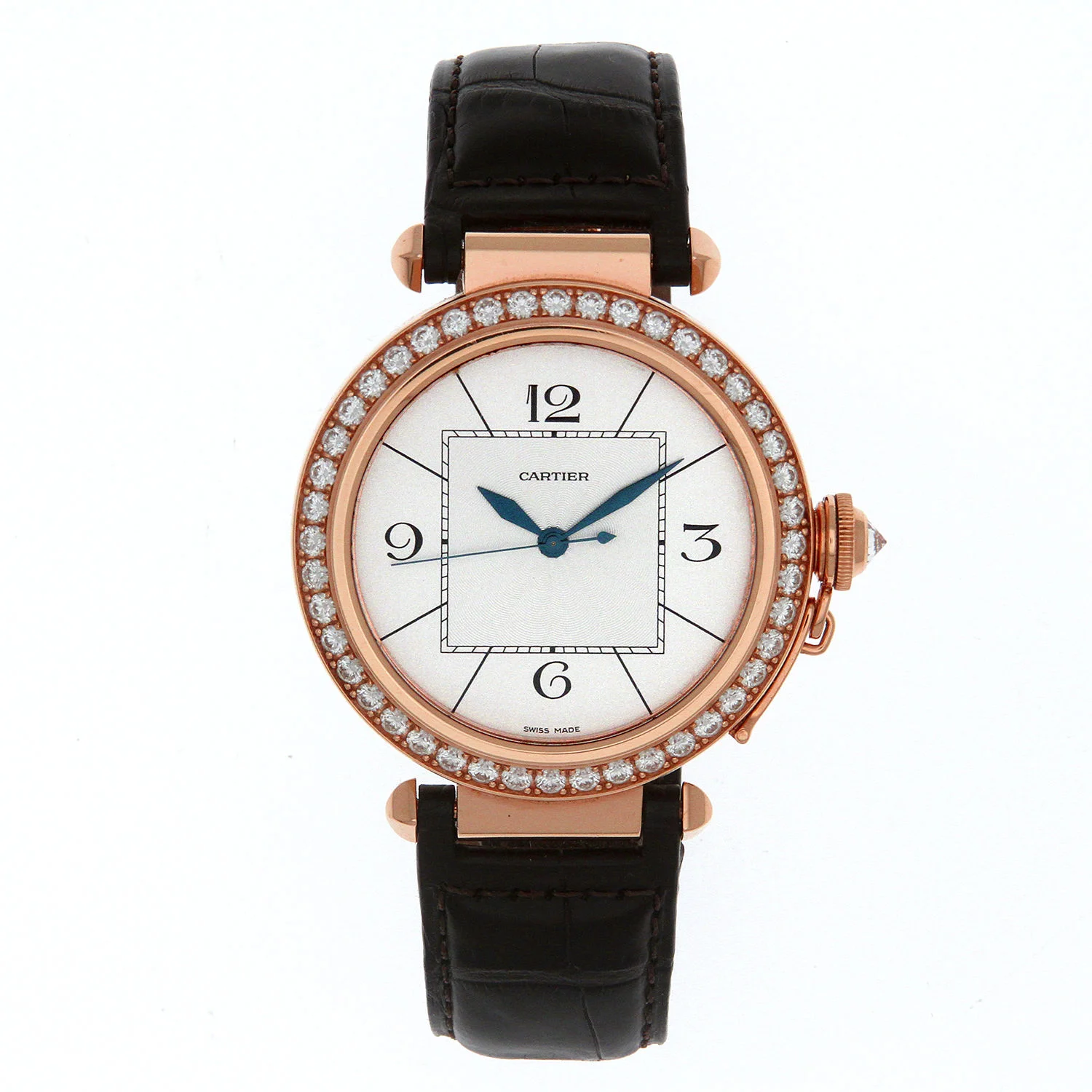 Mens Cartier WJ120151 Pasha 42mm Diamond Bezel 18k Rose Gold Strap