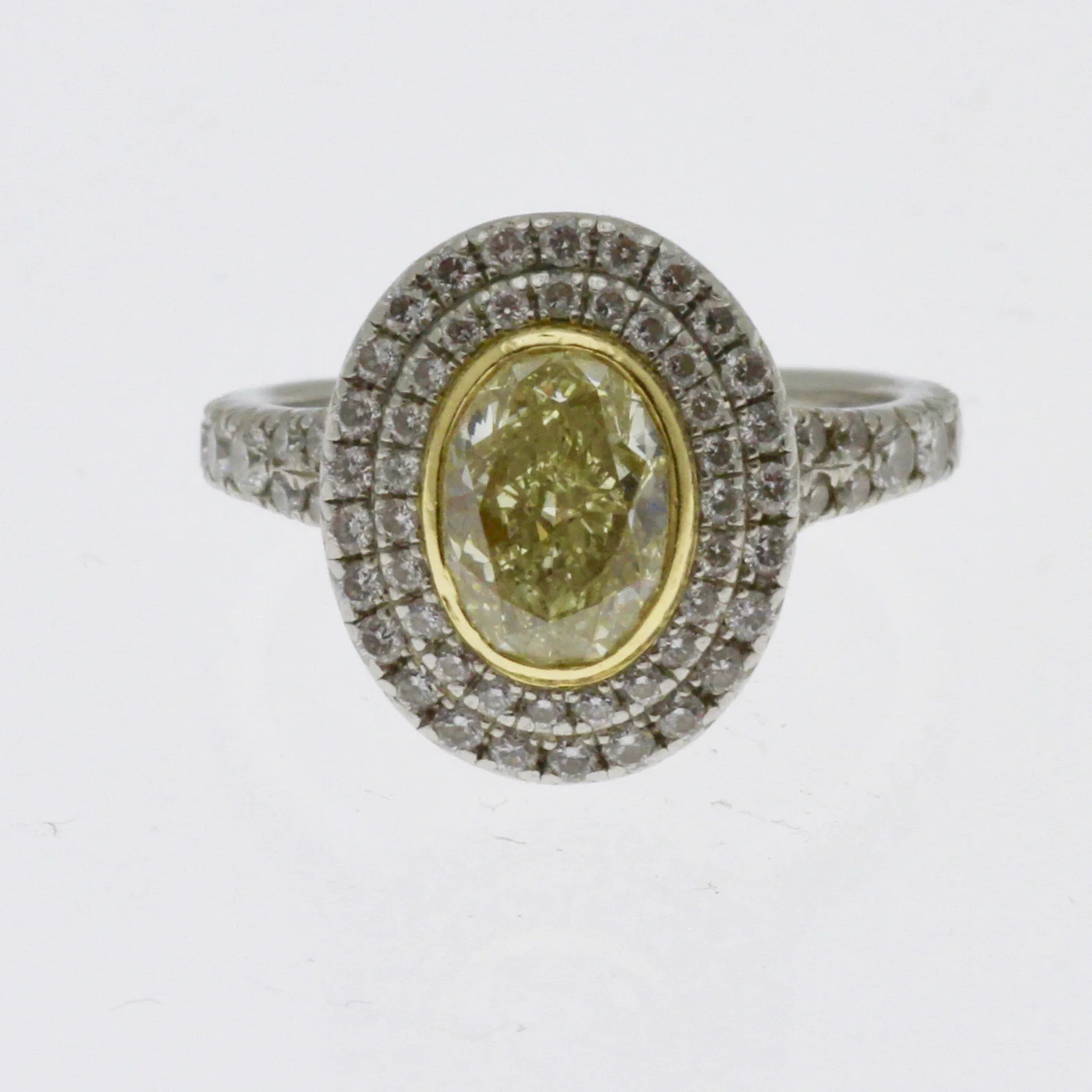 Tiffany & Co Soleste 1.80ct Oval Fancy Light Yellow Diamond Platinum Ring 2.52TW