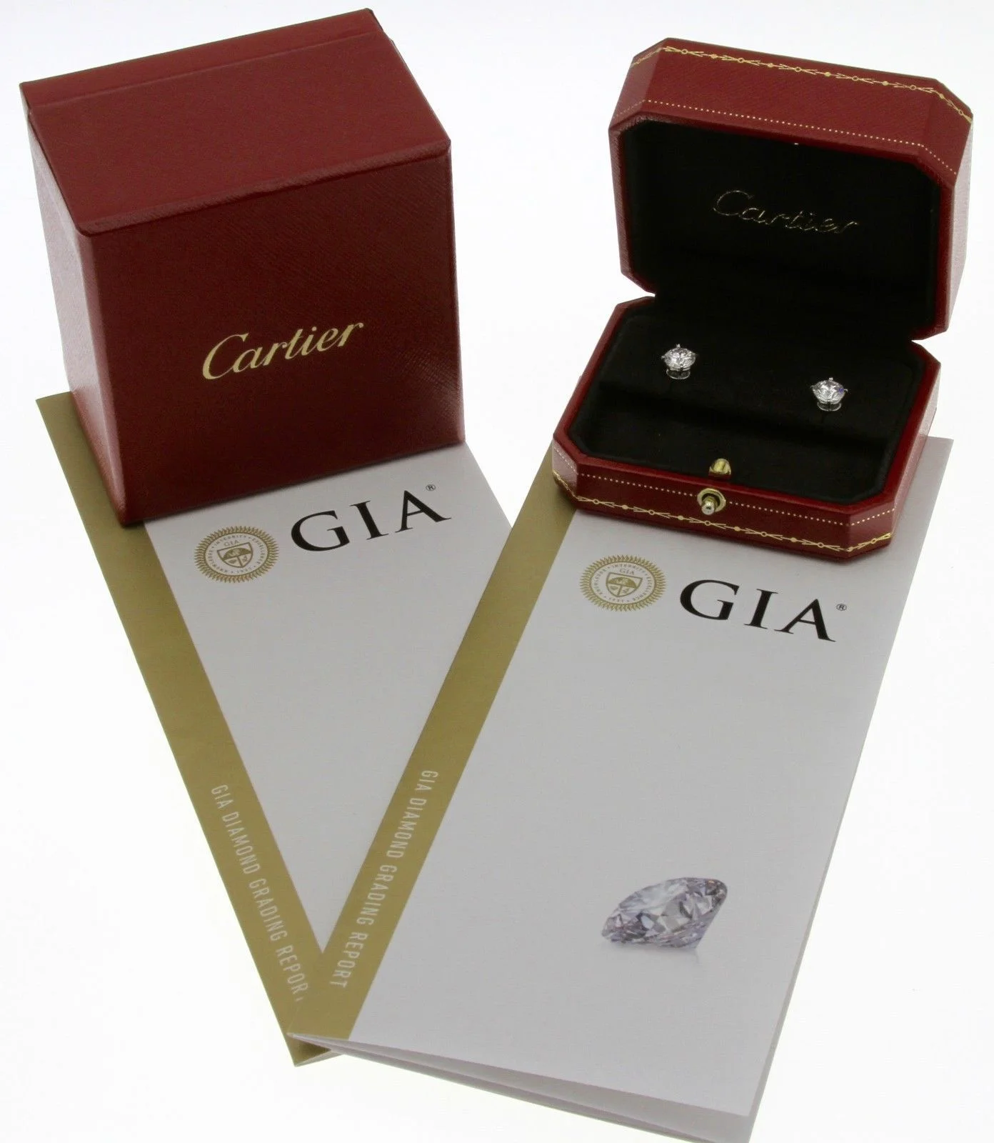 Cartier 3.10 Carat Platinum Round Diamond Studs / Earrings VS1 F GIA Certificate