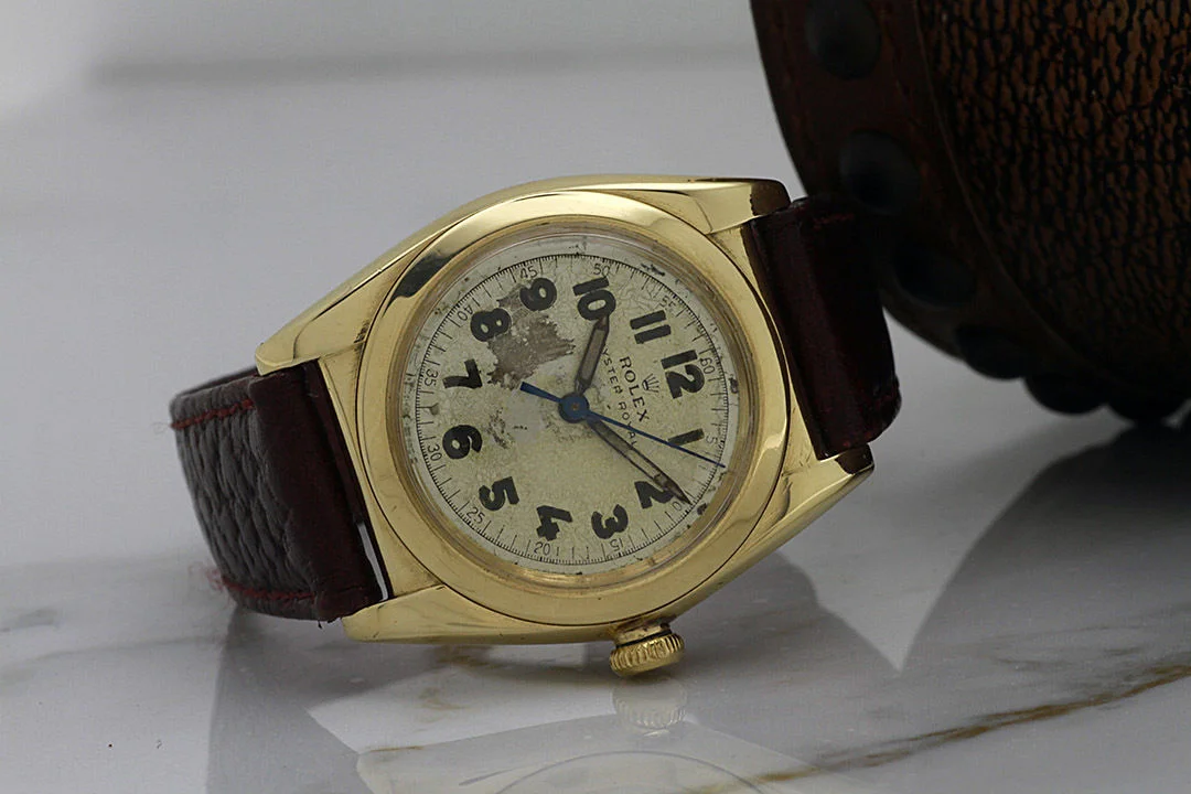 Vintage Men Rolex Bubble Back Gold Oyster Perpetual 14k Yellow Gold 1947