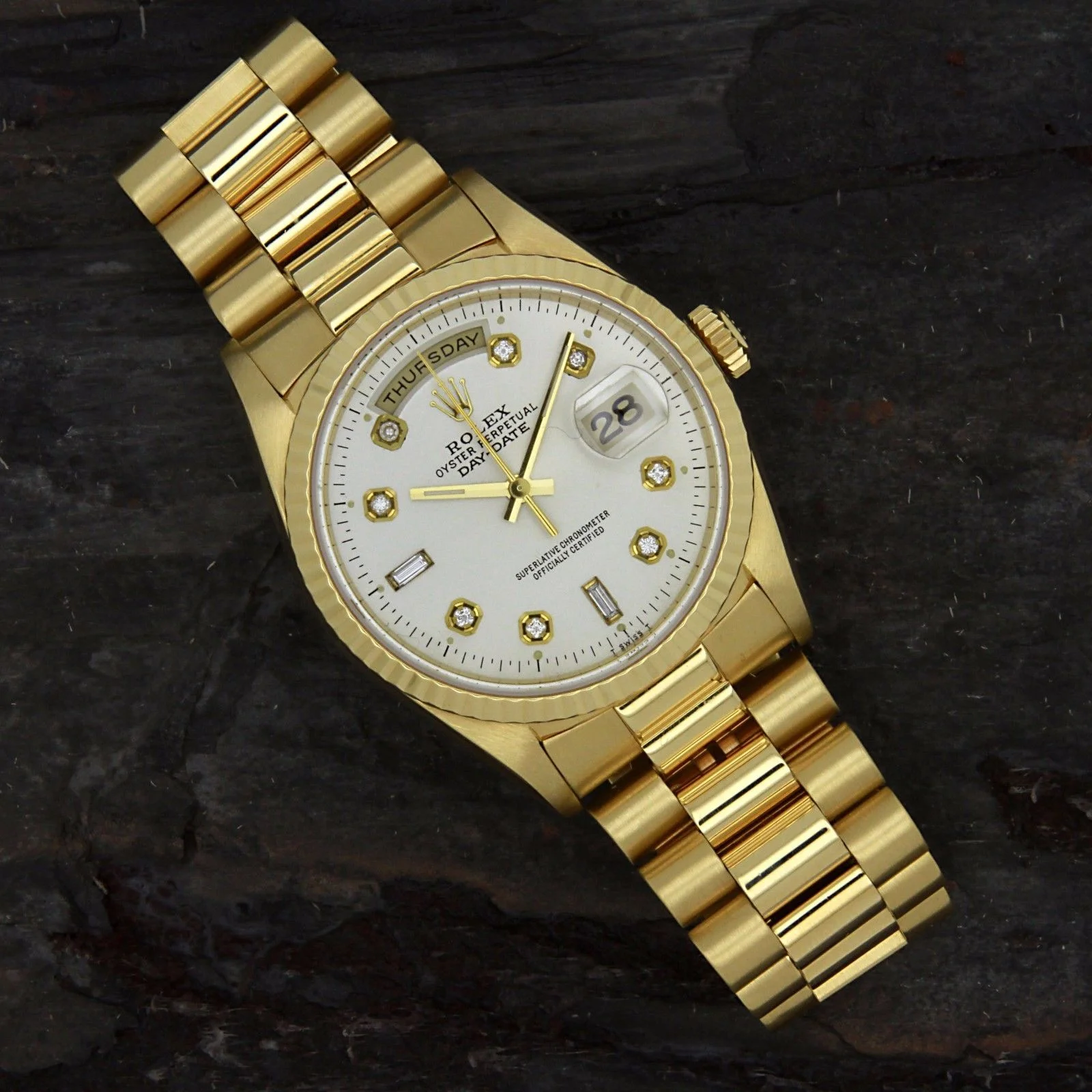 Rolex Day Date President Yellow Gold Silver Diamond Dial 18238