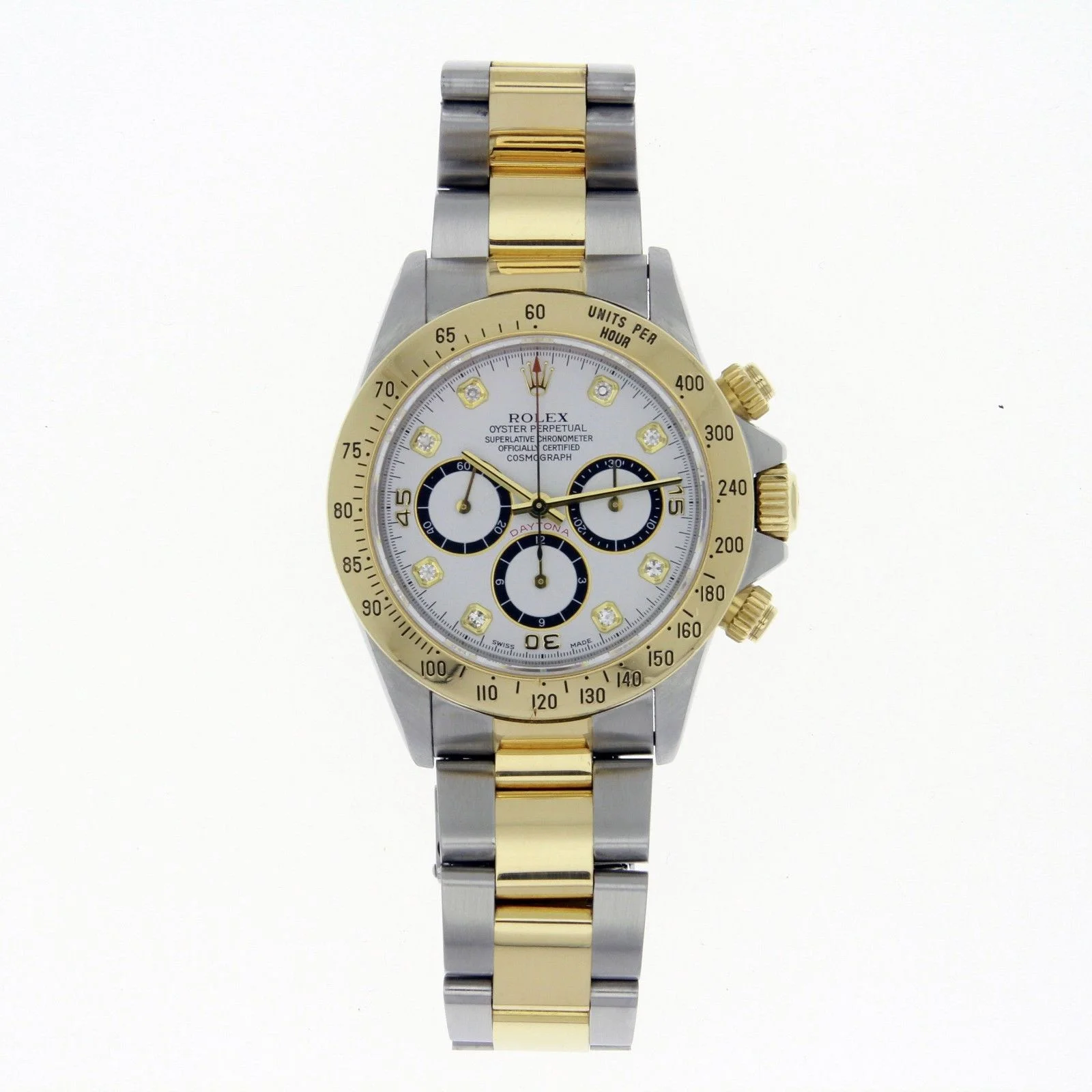 Rare Rolex Daytona Zenith 16523 W Factory Diamond Inverted 6 White Dial Watch
