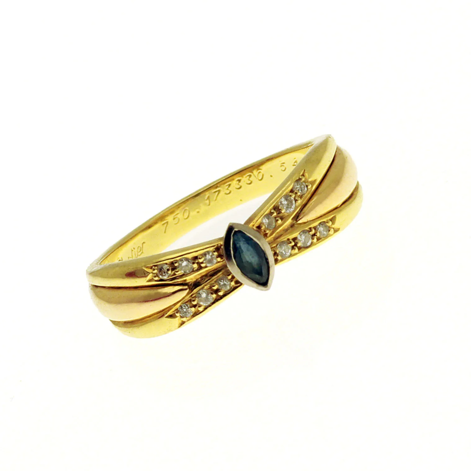 Authentic Cartier 18K Yellow Gold Blue Sapphire Diamond Band Ring Size 7 Vintage