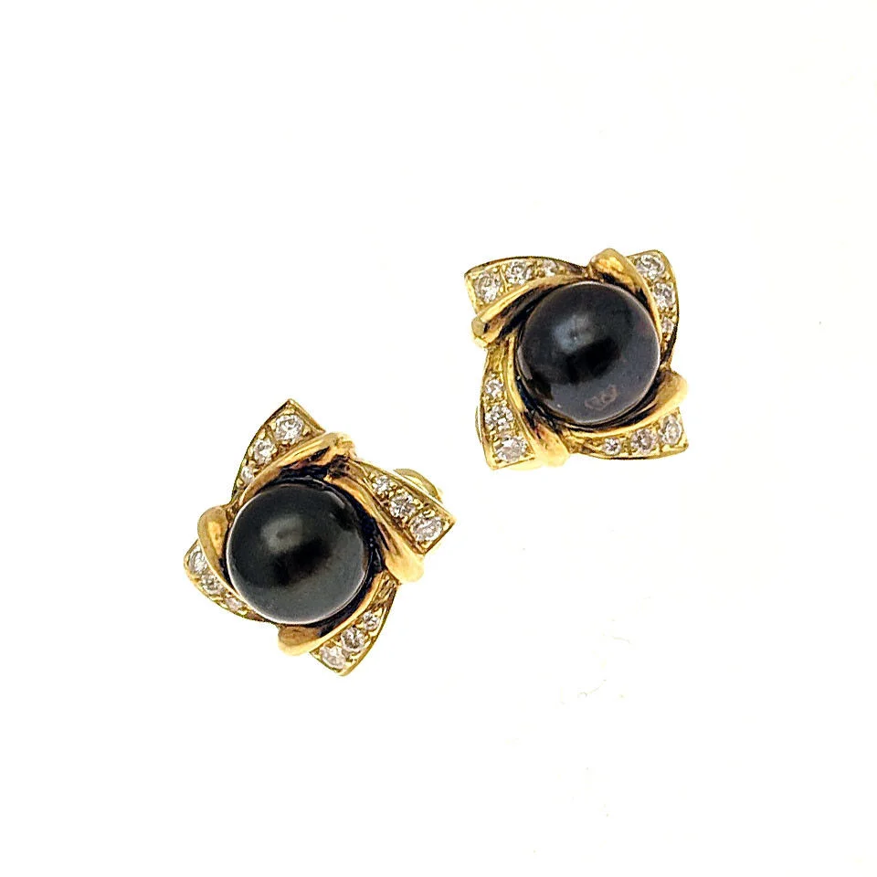 Cartier Trinity Cultured Black &amp; White Pearls 18k Yellow Gold Earrings with box