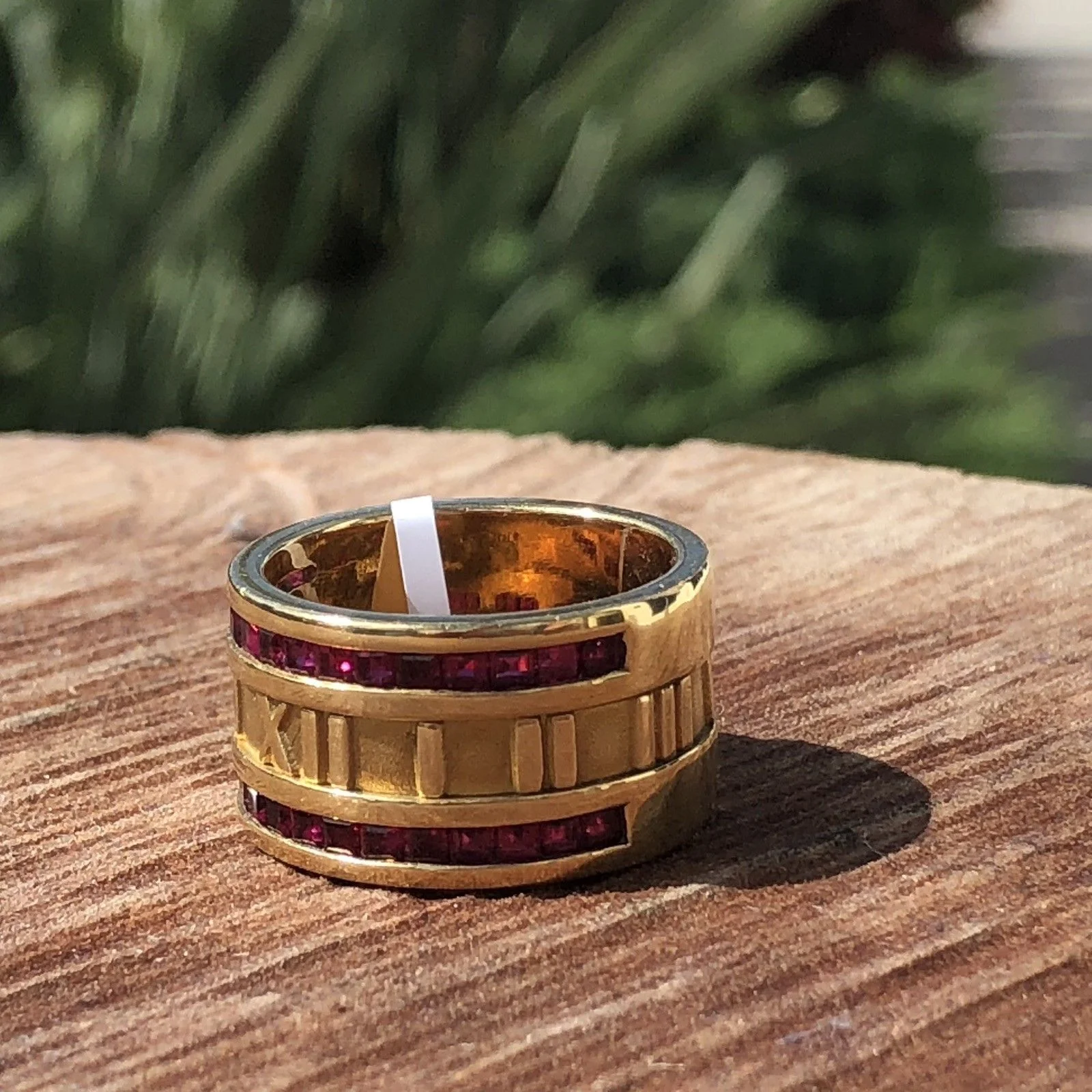 Tiffany &amp; Co. ATLAS 1.75ct Ruby 18k Yellow Gold 12mm Wide Band Ring Size 8