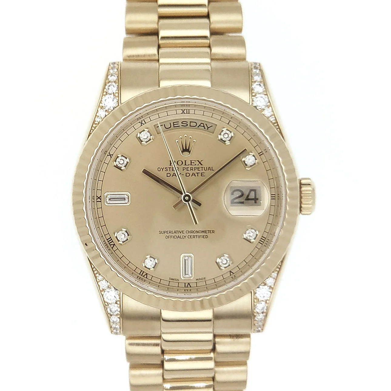 Rolex DayDate President Yellow Factory Gold Champagne Diamond Dial &amp; Lugs 118238