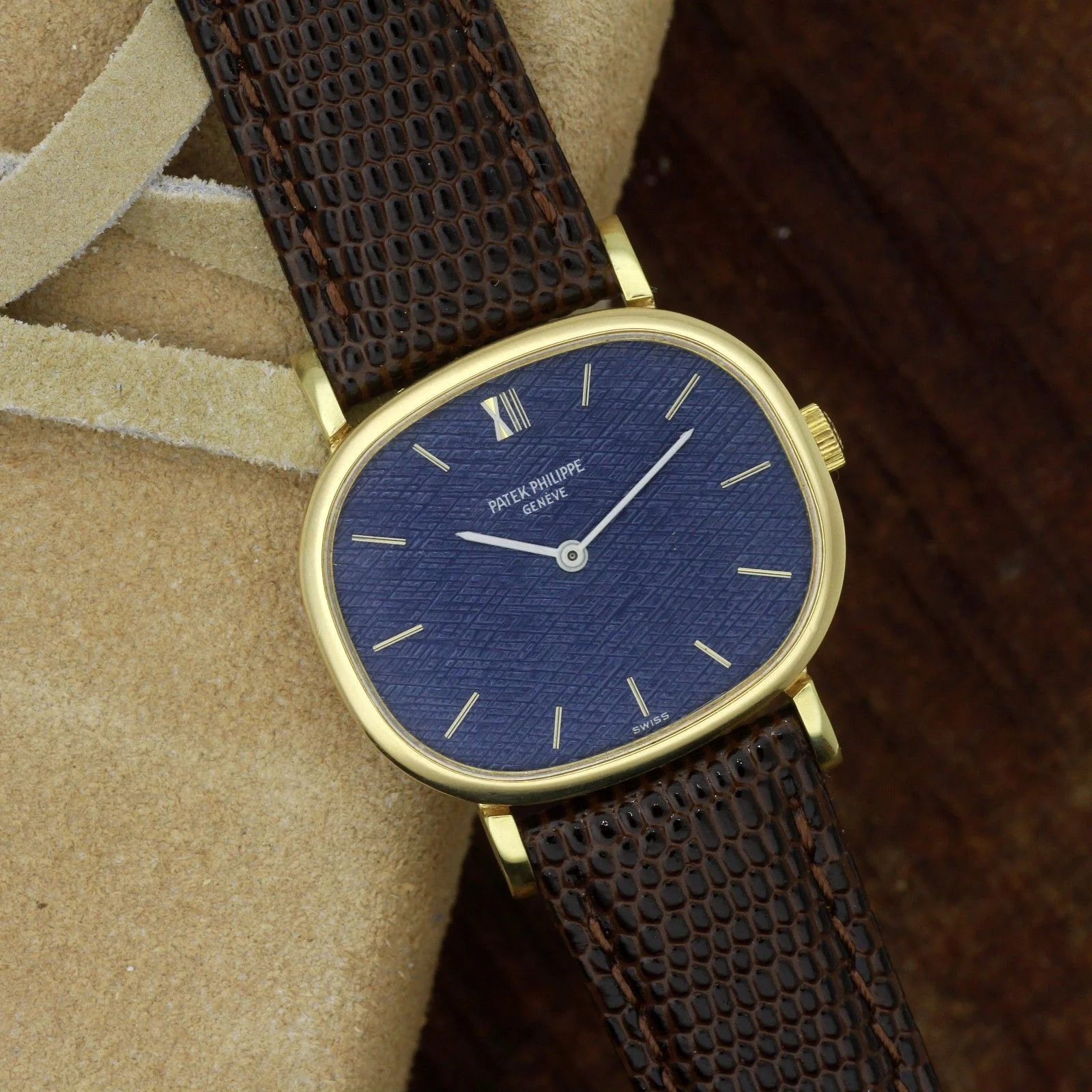 Patek Philippe 18k Gold "Ellipse" Watch Model 3545 Blue Dial Manual Wind