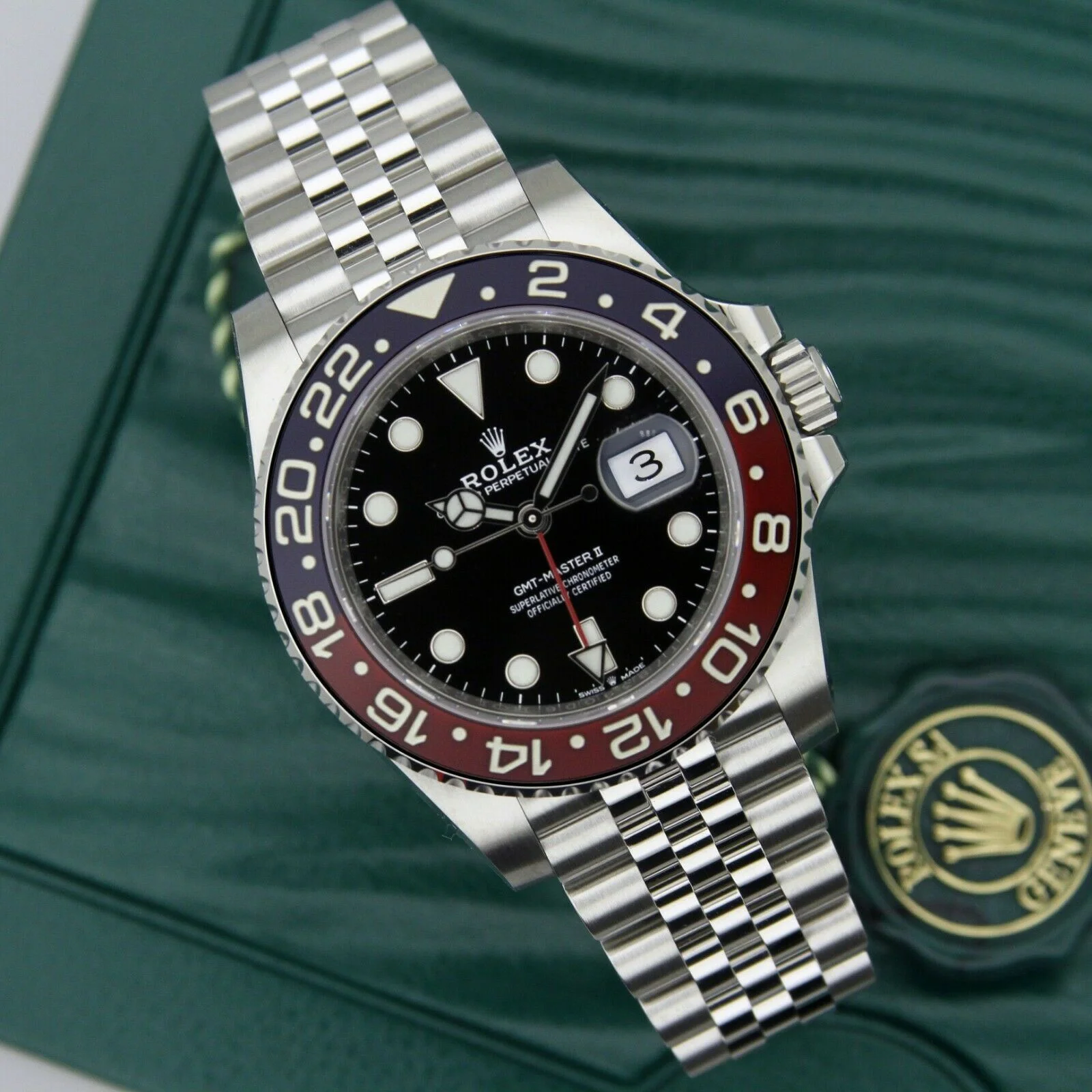 NEW Rolex GMT Master II Pepsi Blue Red Bezel Stainless Steel Jubilee 126710