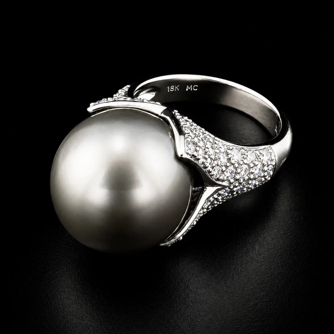Dramatic Design Tahitian Pearl and Diamond Cocktail Ring