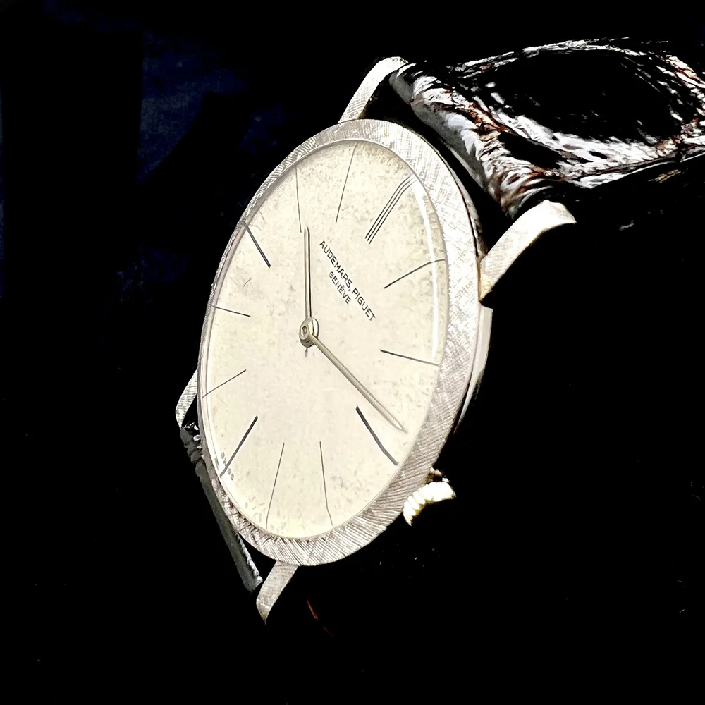 1960s Audemars Piguet Brushed White Gold 18k Thin Dress Watch 31.5mm   LOVEJOY ANTIQUES