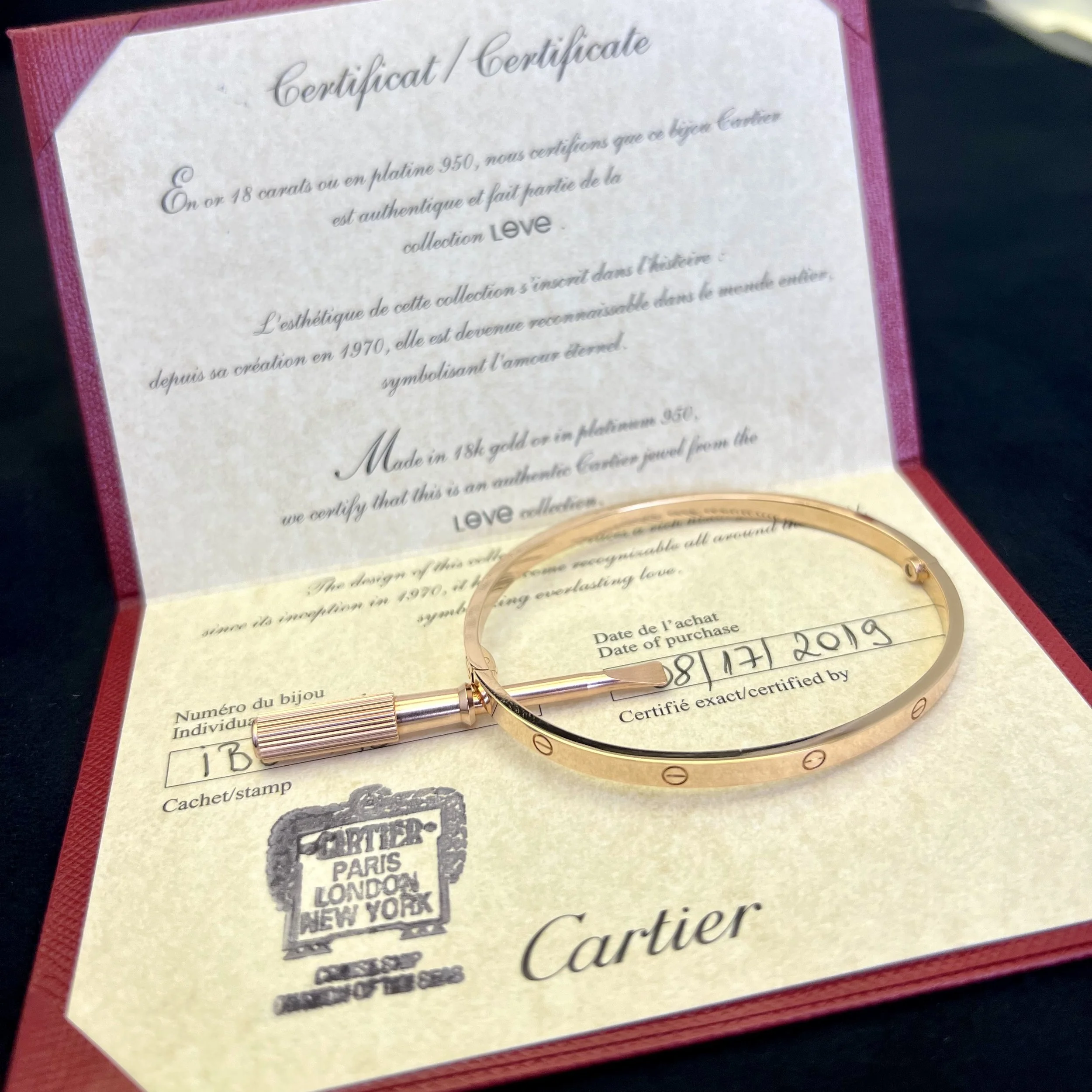 Cartier LOVE BRACELET 18k Rose Gold Small Size 17